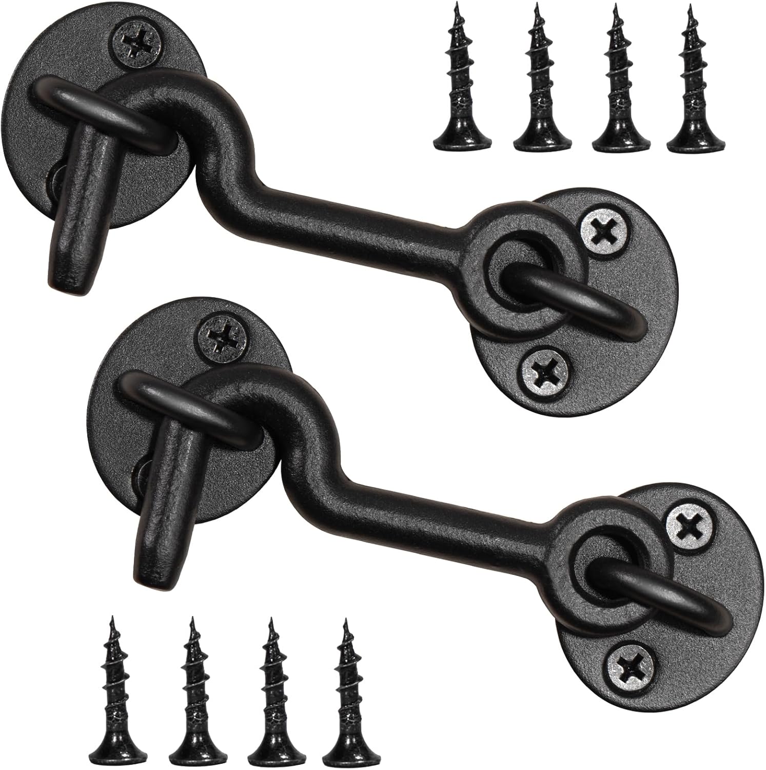 Set of 2 Black 4" Barn Door Hook and Eye Latch for Indoor/Outdoor Use