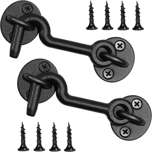 Set of 2 Black 4" Barn Door Hook and Eye Latch for Indoor/Outdoor Use