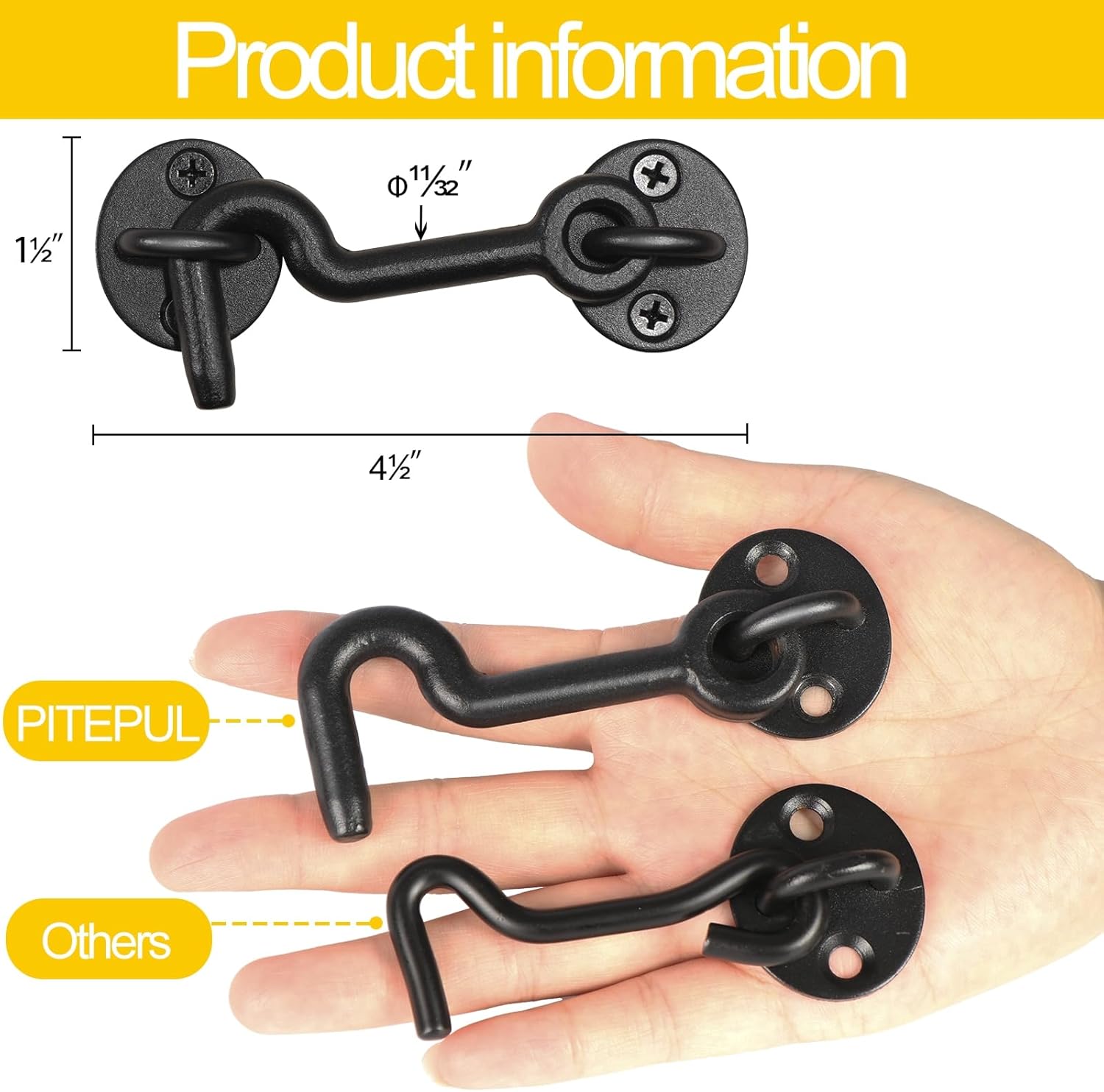 Set of 2 Black 4" Barn Door Hook and Eye Latch for Indoor/Outdoor Use