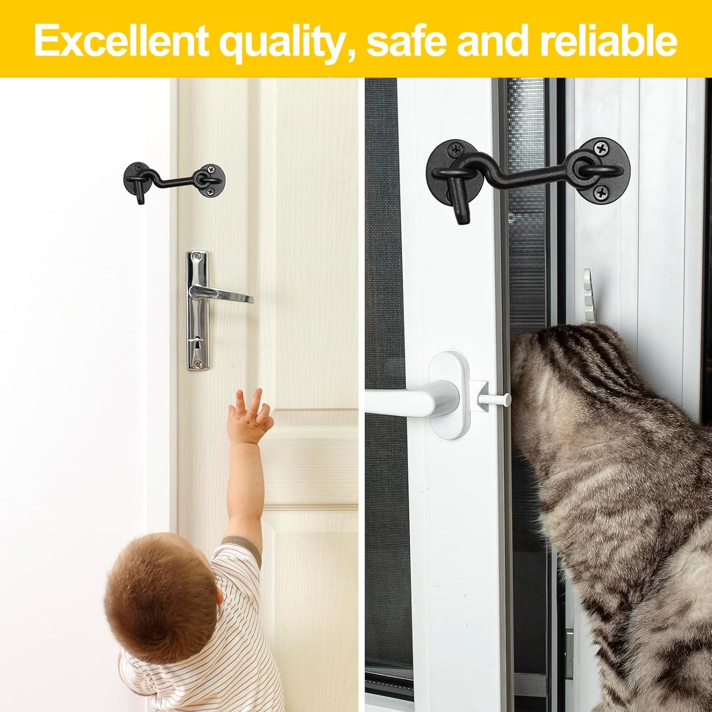 Set of 2 Black 4" Barn Door Hook and Eye Latch for Indoor/Outdoor Use