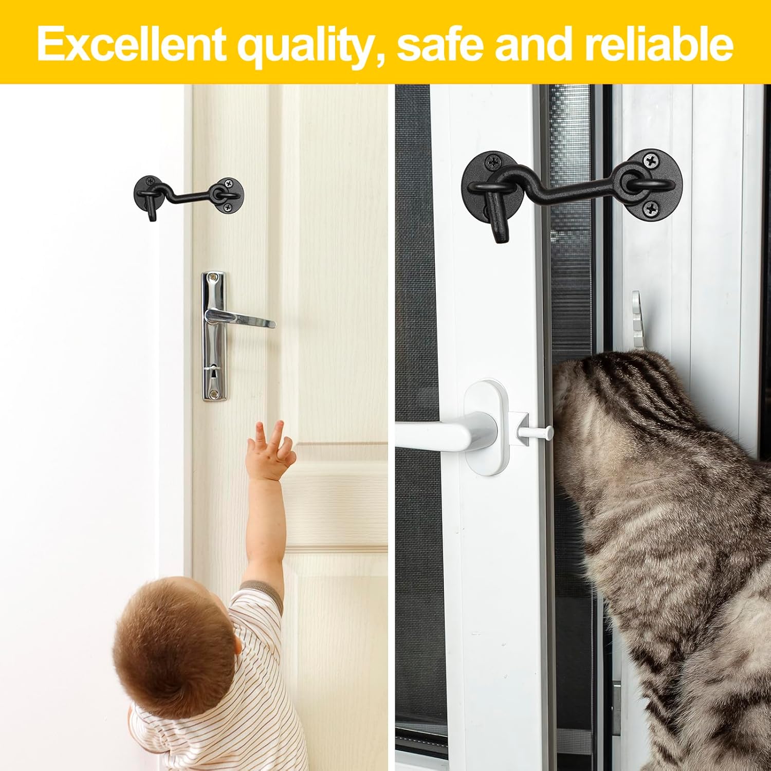 Set of 2 Black 4" Barn Door Hook and Eye Latch for Indoor/Outdoor Use