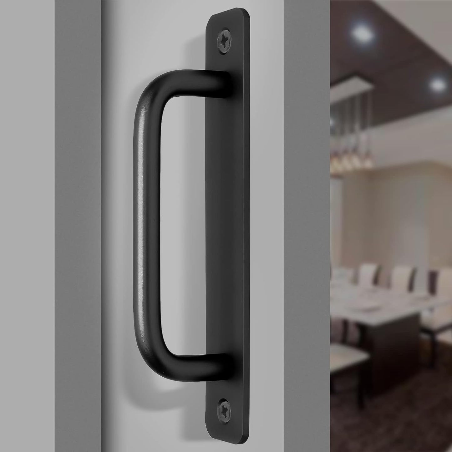 Set of 2 Black Aluminum Alloy Sliding Barn Door Handles - 5.9 Inch Long Pulls for Kitchen, Cabinet, Bathroom - 128mm Hole Center