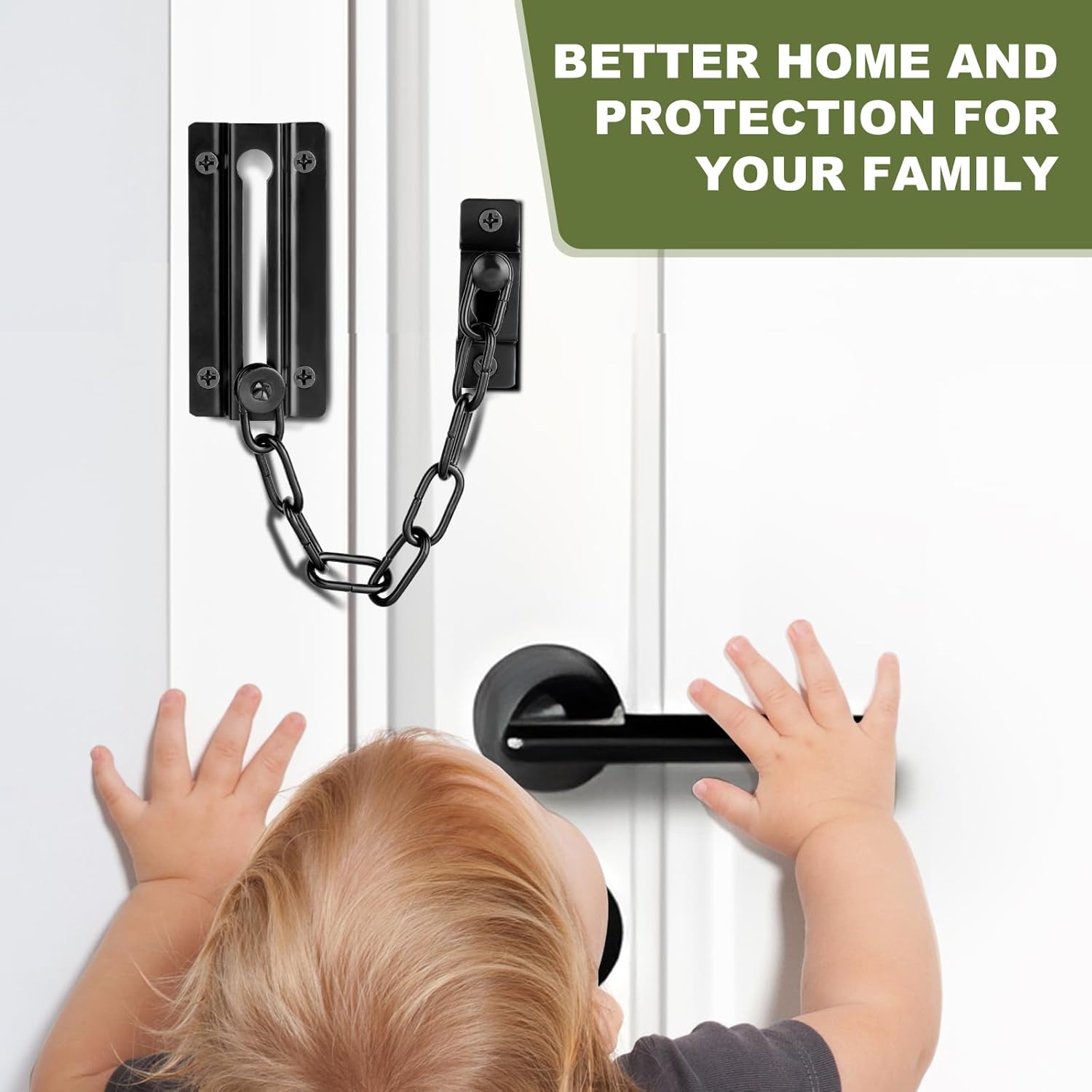 Set of 2 Black Door Chain Locks for Interior Security, Heavy-Duty Thickened Chain Lock with 12 Screws