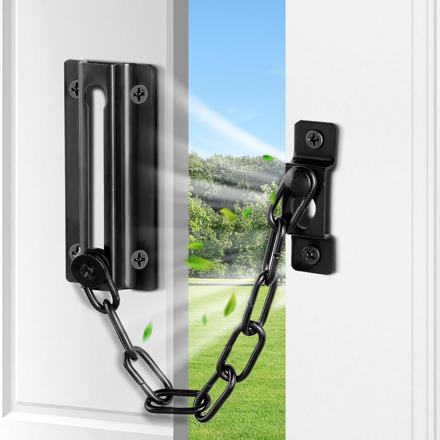 Set of 2 Black Door Chain Locks for Interior Security, Heavy-Duty Thickened Chain Lock with 12 Screws