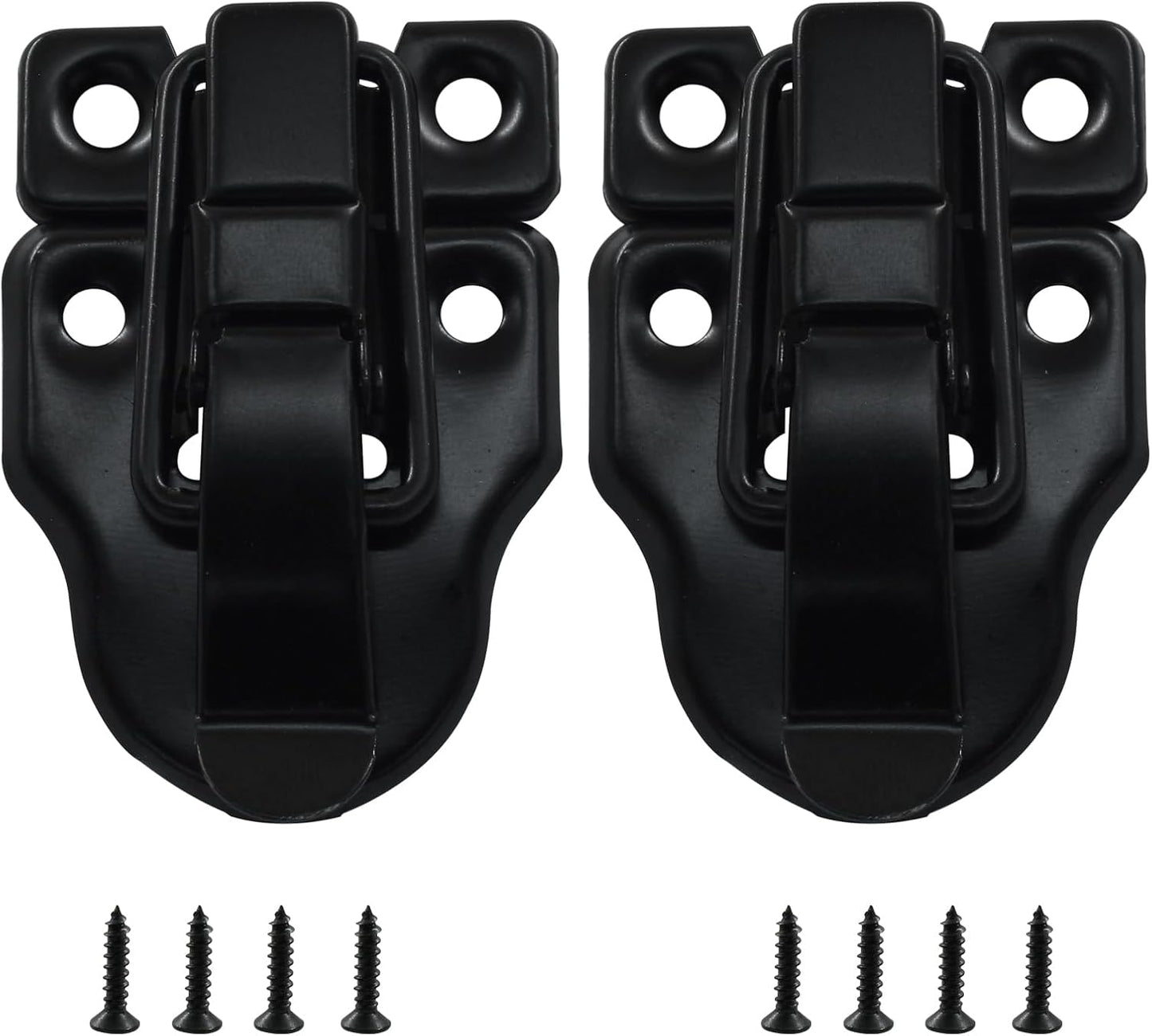Set of 2 Black Duckbilled Hasp Clasp Latch Locks with Padlock Hole for Cabinets, Guitar Cases, Jewelry Boxes, and More