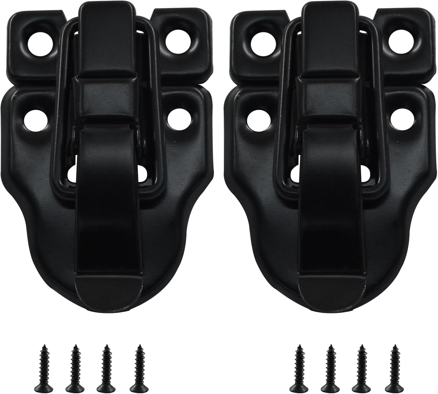 Set of 2 Black Duckbilled Hasp Clasp Latch Locks with Padlock Hole for Cabinets, Guitar Cases, Jewelry Boxes, and More