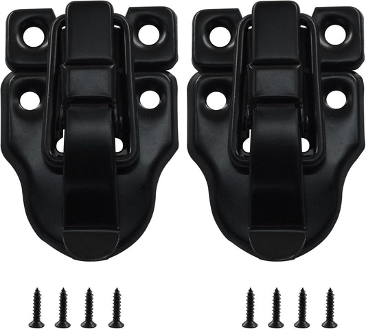 Set of 2 Black Duckbilled Hasp Clasp Latch Locks with Padlock Hole for Cabinets, Guitar Cases, Jewelry Boxes, and More