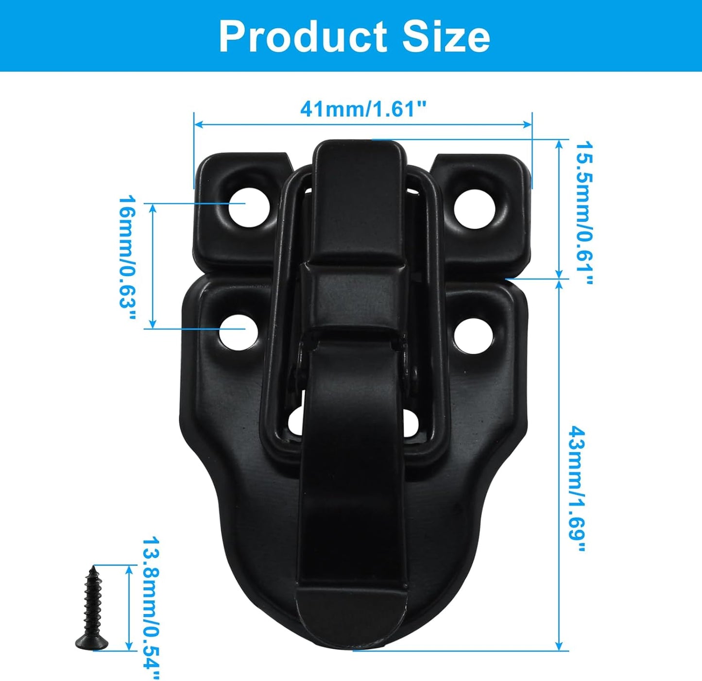 Set of 2 Black Duckbilled Hasp Clasp Latch Locks with Padlock Hole for Cabinets, Guitar Cases, Jewelry Boxes, and More