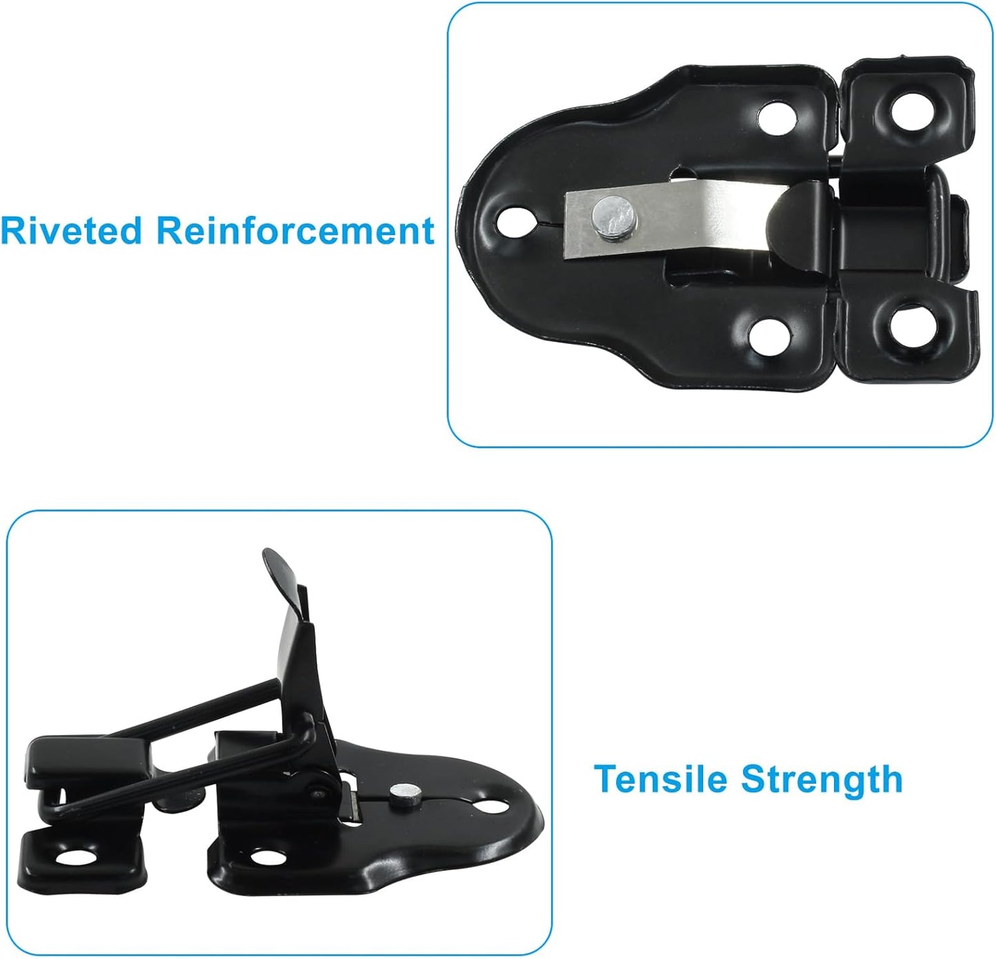 Set of 2 Black Duckbilled Hasp Clasp Latch Locks with Padlock Hole for Cabinets, Guitar Cases, Jewelry Boxes, and More