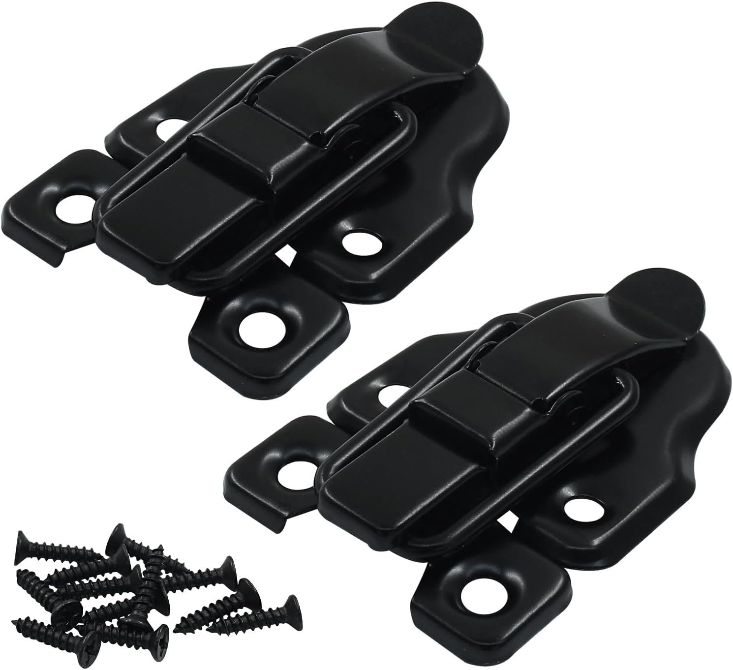 Set of 2 Black Duckbilled Hasp Clasp Latch Locks with Padlock Hole for Cabinets, Guitar Cases, Jewelry Boxes, and More