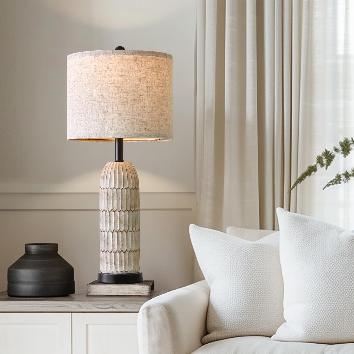 Set of 2 Black Modern Farmhouse Bedside Lamps with USB Charging Ports - 26.5" Table Lamp for Bedroom Living Room - Rustic Nightstand End Lamps