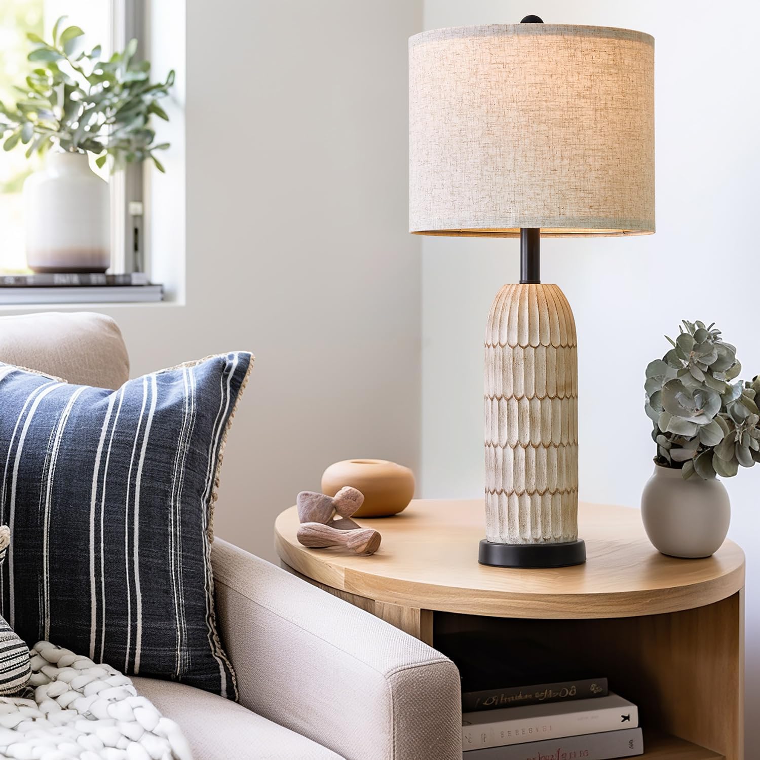 Set of 2 Black Modern Farmhouse Bedside Lamps with USB Charging Ports - 26.5" Table Lamp for Bedroom Living Room - Rustic Nightstand End Lamps