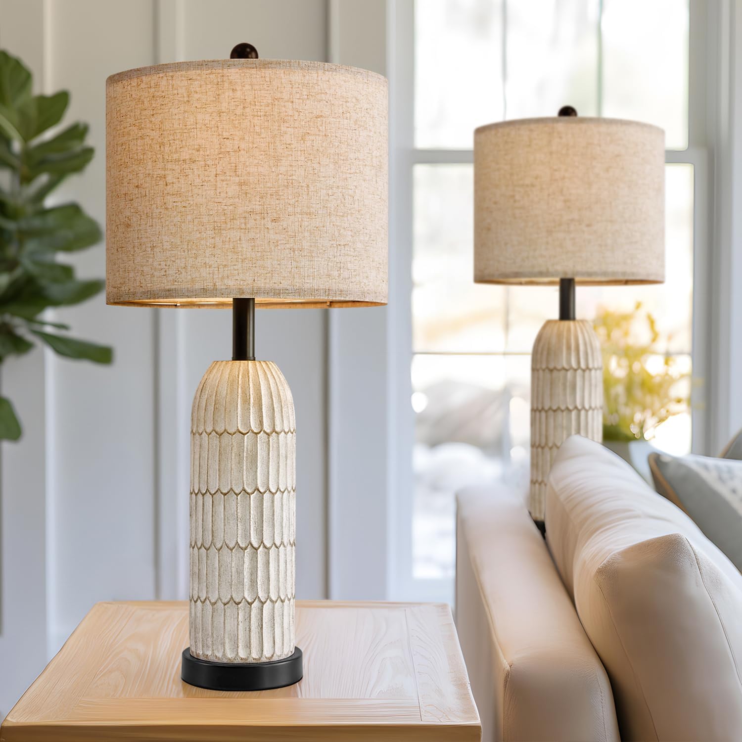 Set of 2 Black Modern Farmhouse Bedside Lamps with USB Charging Ports - 26.5" Table Lamp for Bedroom Living Room - Rustic Nightstand End Lamps