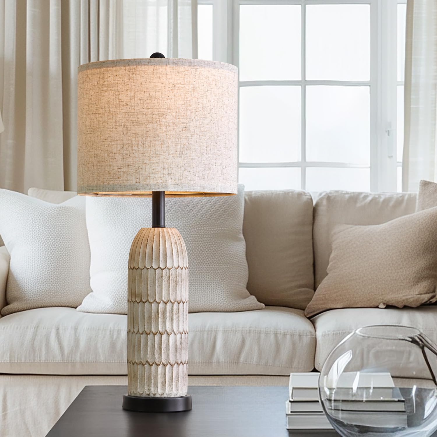 Set of 2 Black Modern Farmhouse Bedside Lamps with USB Charging Ports - 26.5" Table Lamp for Bedroom Living Room - Rustic Nightstand End Lamps
