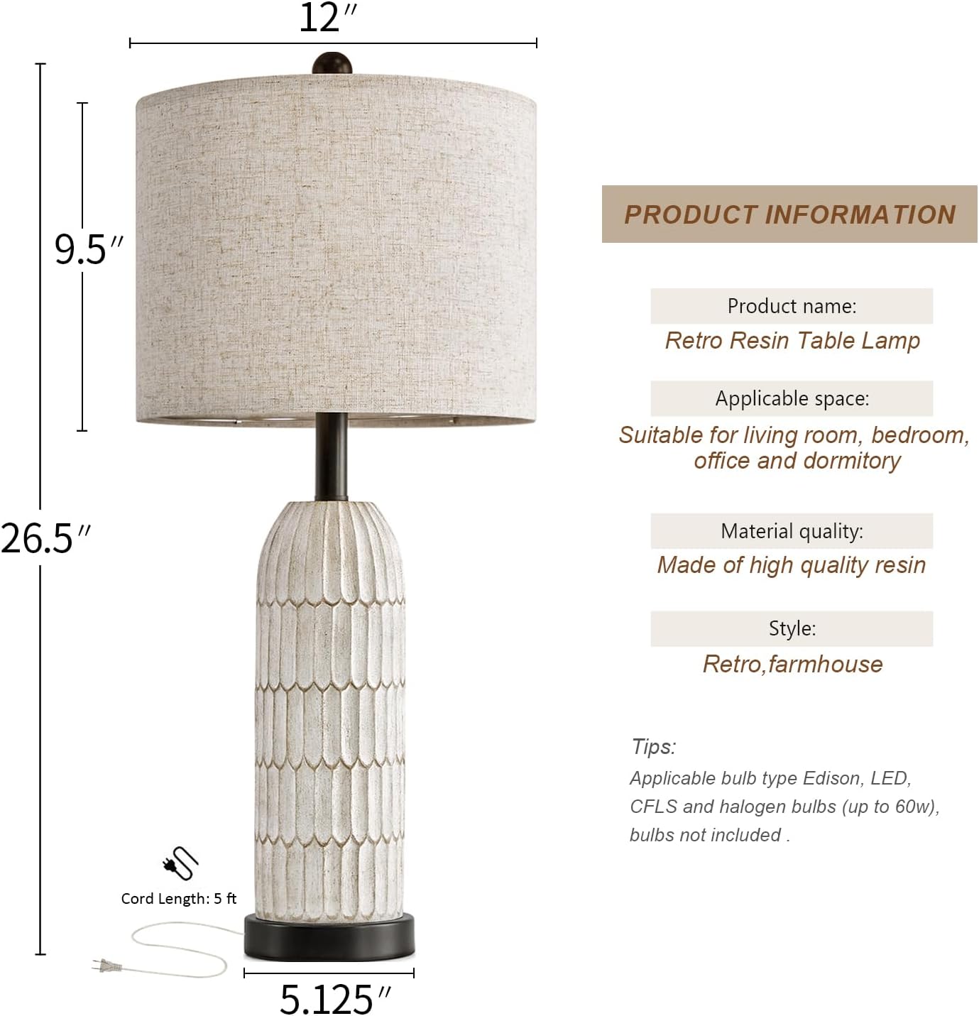 Set of 2 Black Modern Farmhouse Bedside Lamps with USB Charging Ports - 26.5" Table Lamp for Bedroom Living Room - Rustic Nightstand End Lamps
