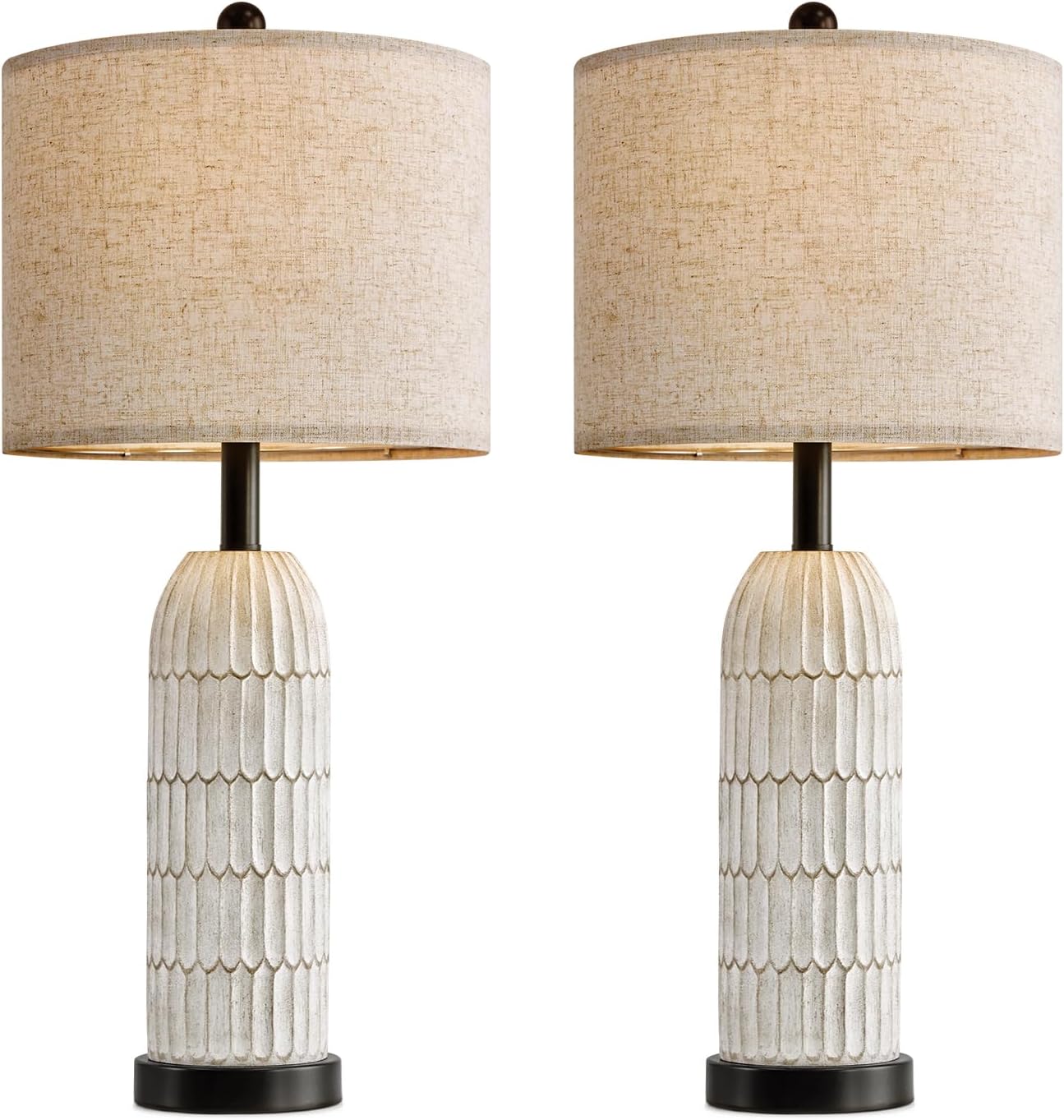 Set of 2 Black Modern Farmhouse Bedside Lamps with USB Charging Ports - 26.5" Table Lamp for Bedroom Living Room - Rustic Nightstand End Lamps
