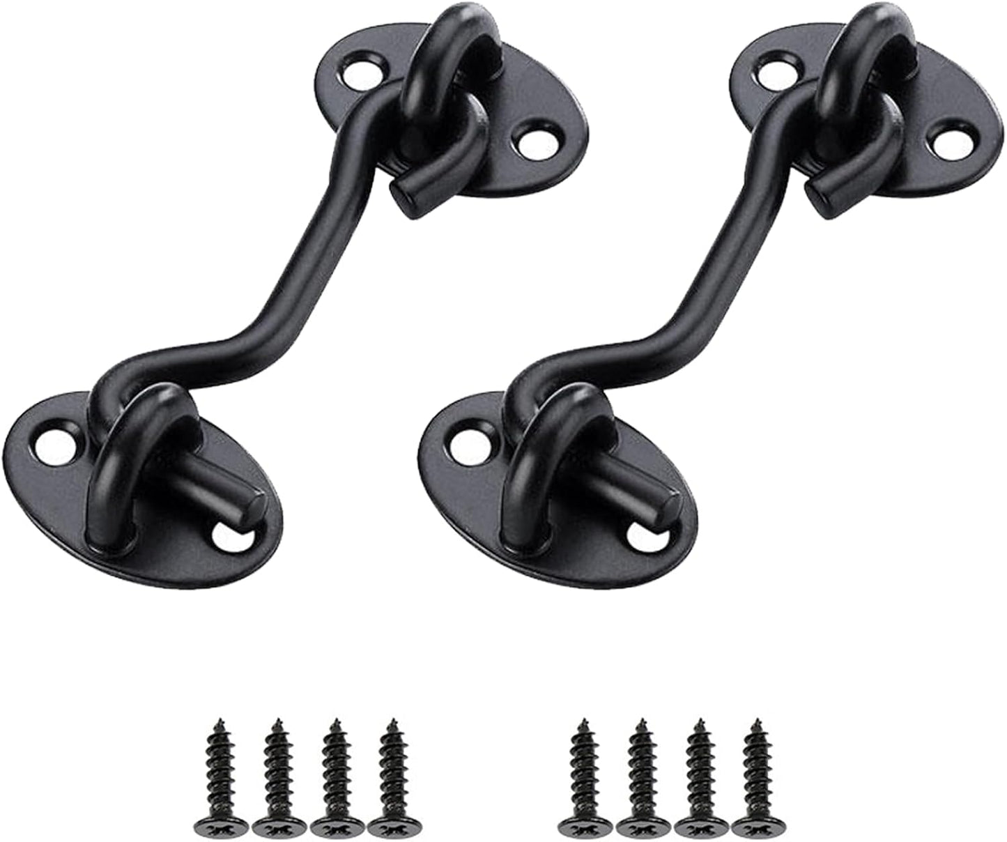 Set of 2 Black Steel Hook and Eye Latch Barn Door Locks - 3 inch for Doors