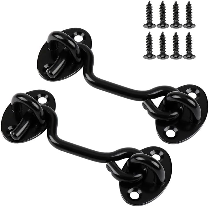 Set of 2 Black Steel Hook and Eye Latch Barn Door Locks - 3 inch for Doors