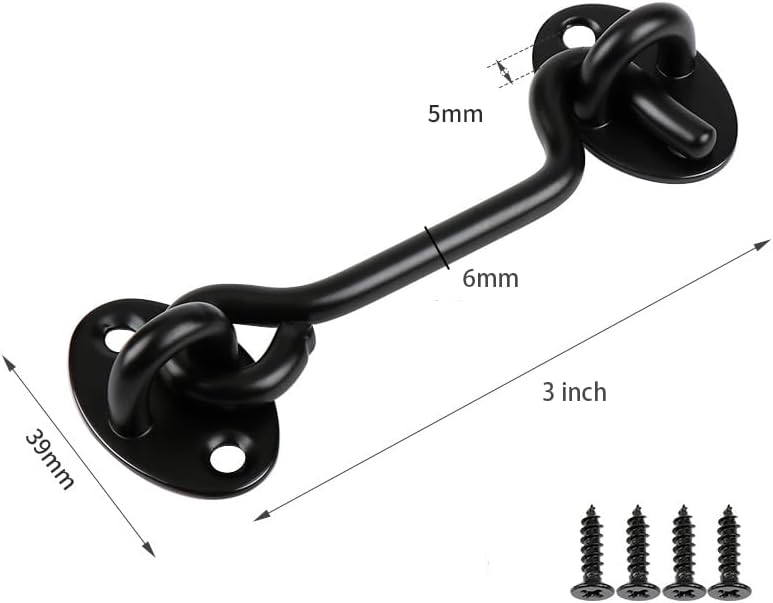 Set of 2 Black Steel Hook and Eye Latch Barn Door Locks - 3 inch for Doors