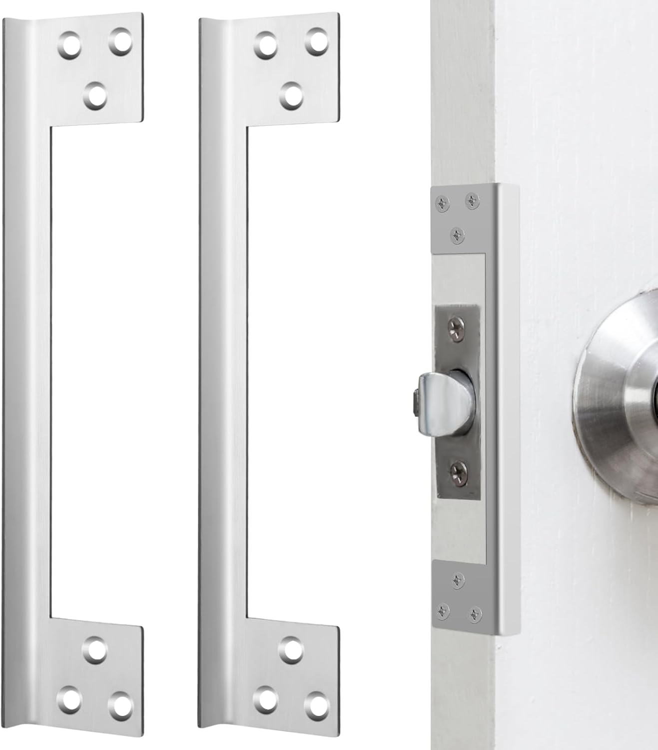 Set of 2 Blulu Outswing Door Latch Guard Plates - 11 Inch L Shaped Security Reinforcement Striker Plates for Blocking Access to Deadbolts