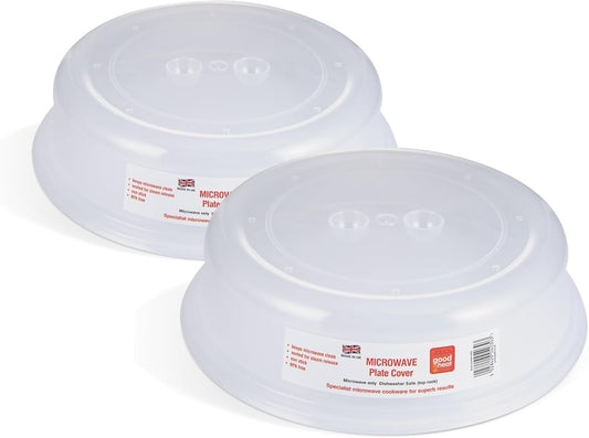 Set of 2 BPA-Free Clear Microwave Plate Covers, 27 x 27 x 6.5 cm, Dishwasher Safe