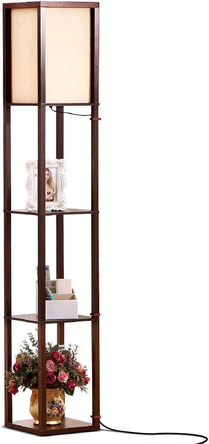 Set of 2 Brightech Maxwell Floor & Table Lamps with USB Port - Modern LED Lamps for Bedrooms and Living Rooms - Soft Ambient Light, Wood Frame, Brown Finish