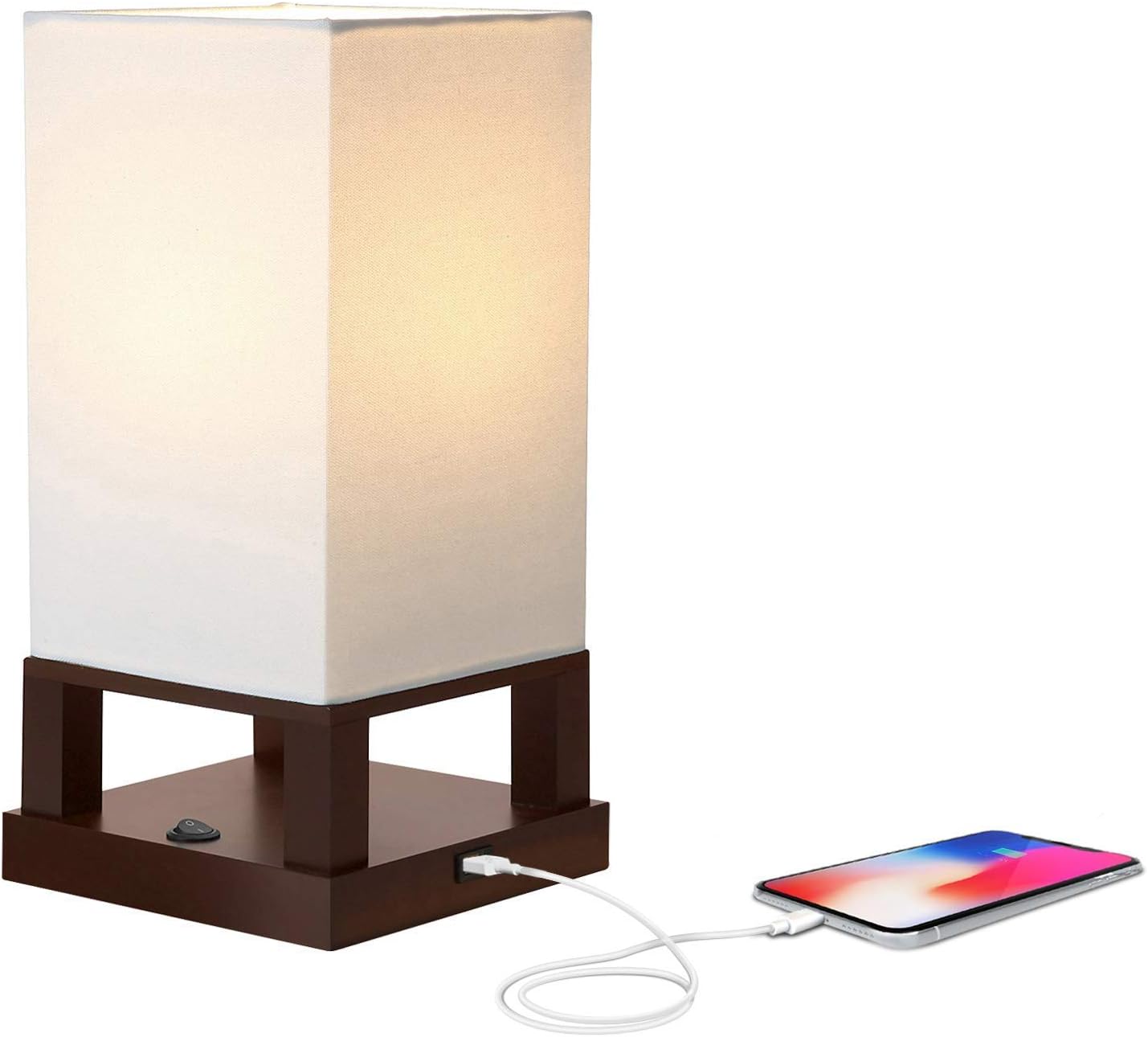 Set of 2 Brightech Maxwell Floor & Table Lamps with USB Port - Modern LED Lamps for Bedrooms and Living Rooms - Soft Ambient Light, Wood Frame, Brown Finish