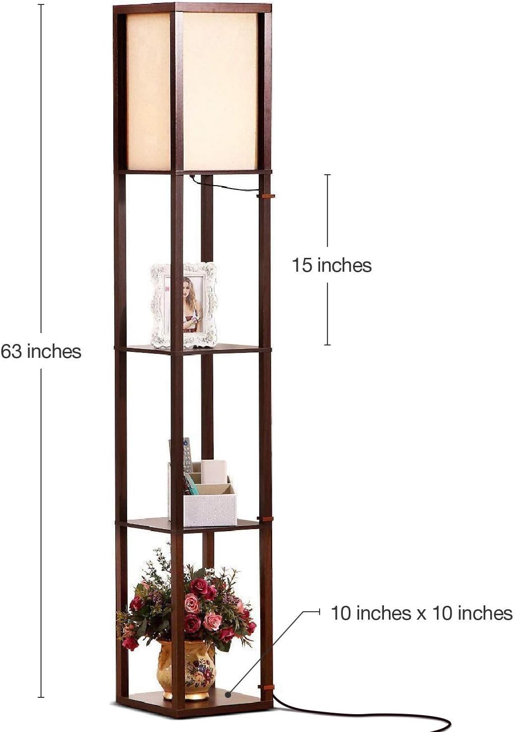 Set of 2 Brightech Maxwell Floor & Table Lamps with USB Port - Modern LED Lamps for Bedrooms and Living Rooms - Soft Ambient Light, Wood Frame, Brown Finish