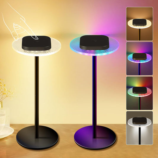 Set of 2 Cordless Table Lamps with Rechargeable Battery - Adjustable Desk Lights for Dining, Bedroom, Office - Portable Wireless Ambient Light for Outdoor Camping - 4 Colors Dimming - Black