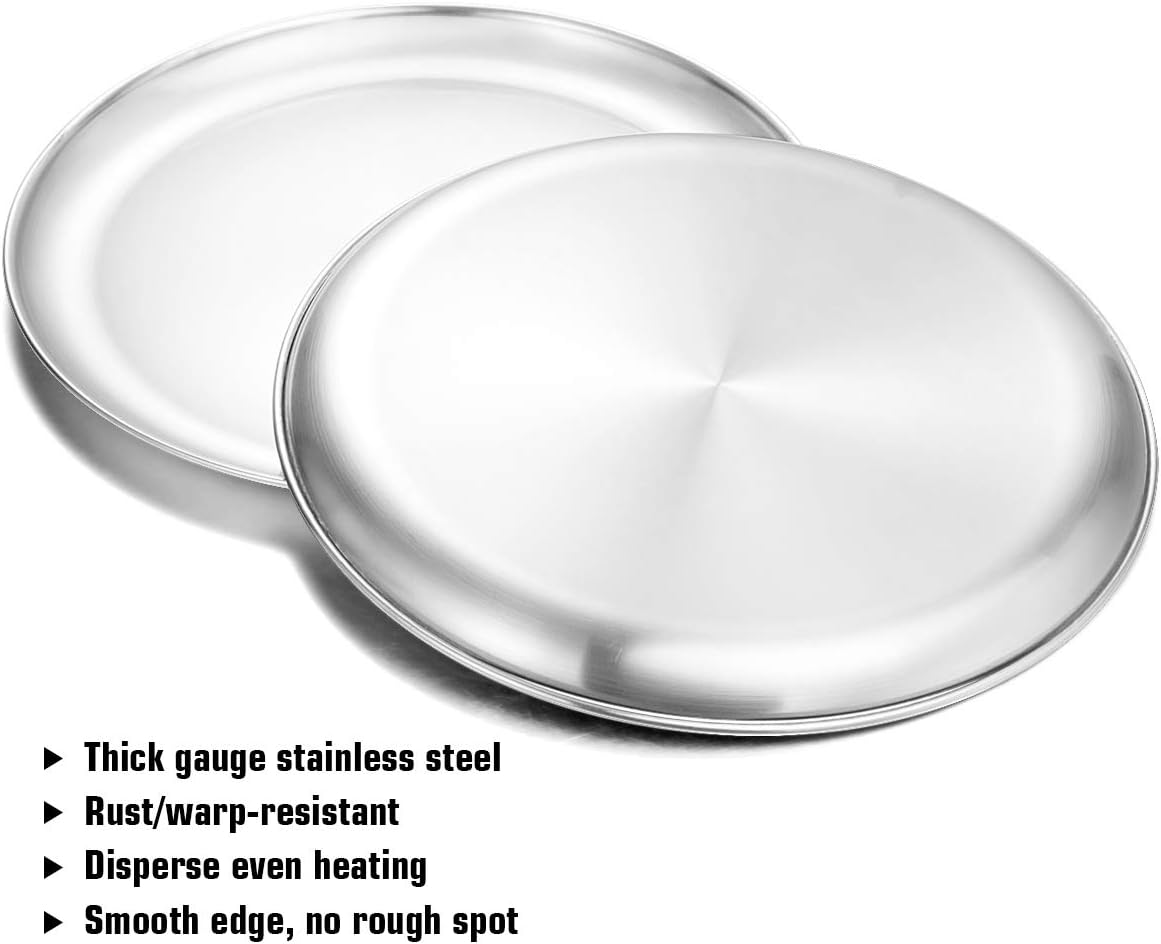 Set of 2 Deedro 12-Inch Stainless Steel Pizza Baking Pans - Round Oven Tray for Healthy Pizza Cooking