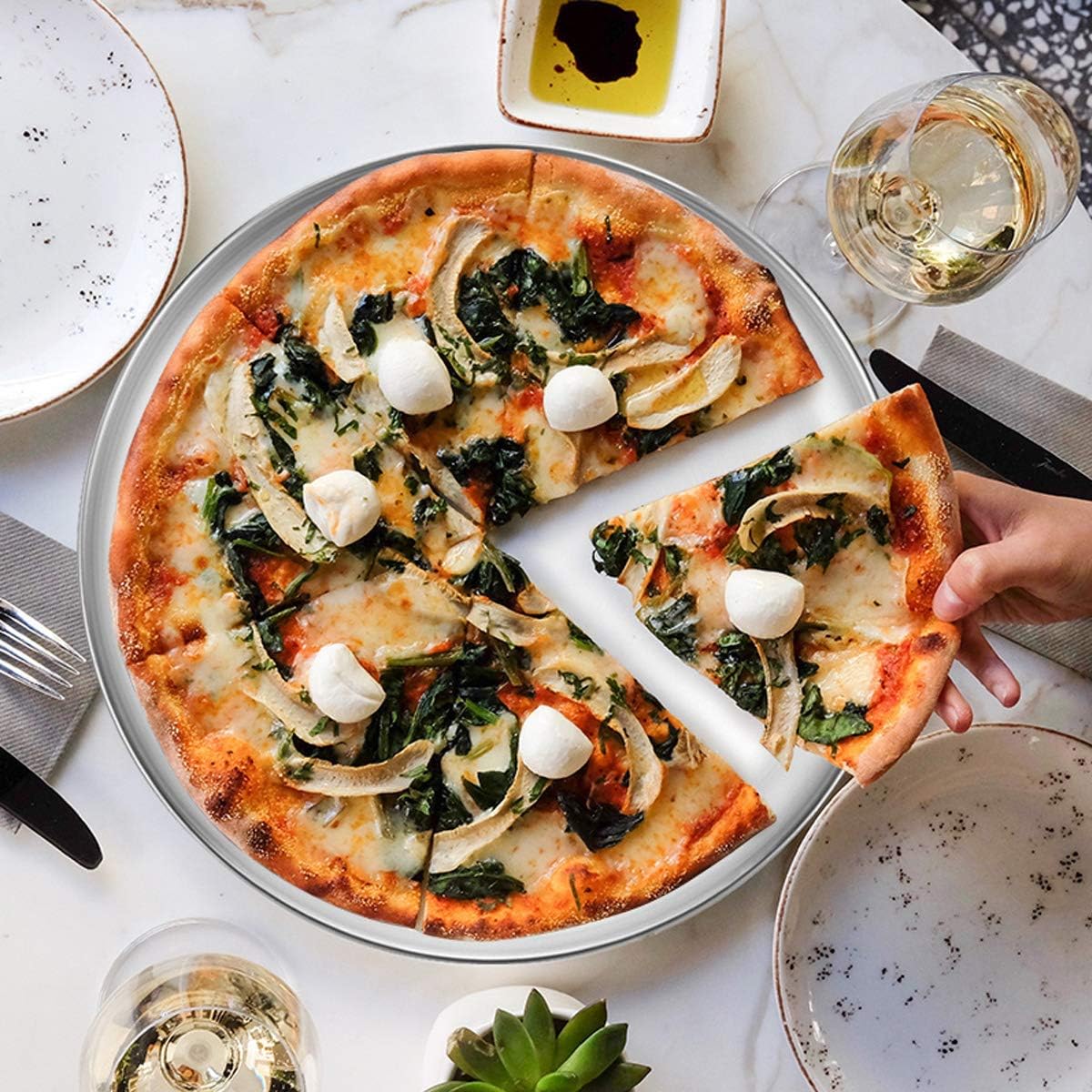 Set of 2 Deedro 12-Inch Stainless Steel Pizza Baking Pans - Round Oven Tray for Healthy Pizza Cooking