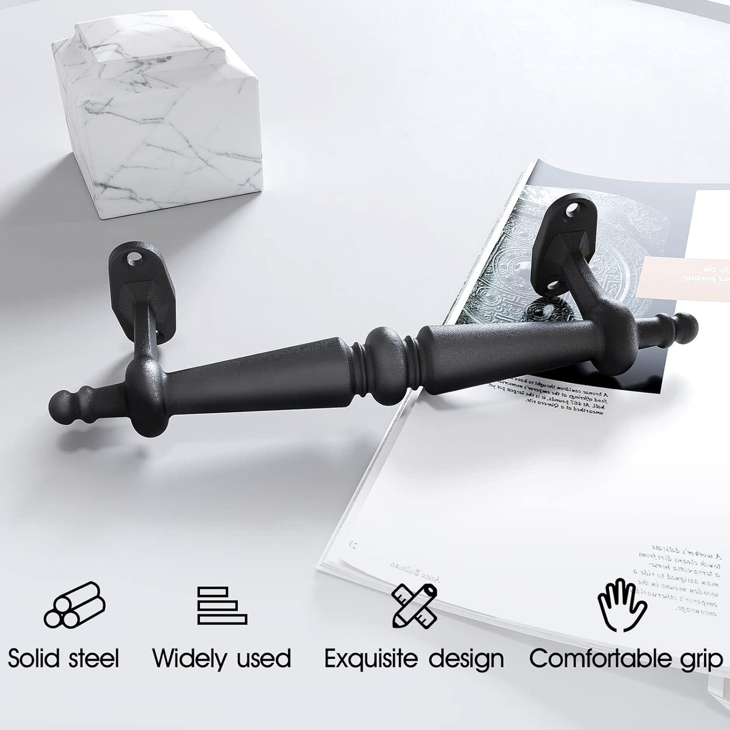 Set of 2 Easy-to-Install 9" Rustic Black Cast Iron Barn Door Pull Handles by EaseLife