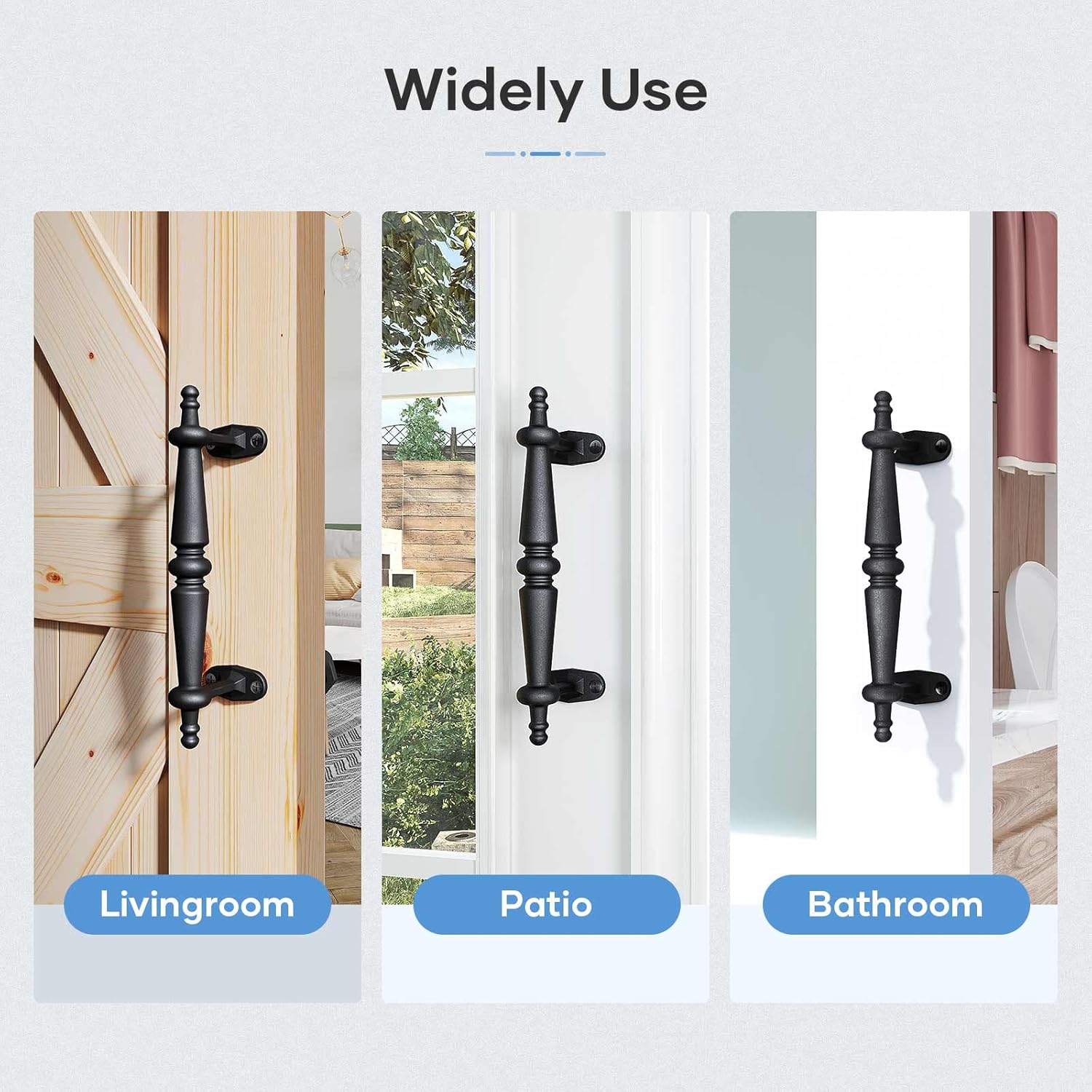 Set of 2 Easy-to-Install 9" Rustic Black Cast Iron Barn Door Pull Handles by EaseLife