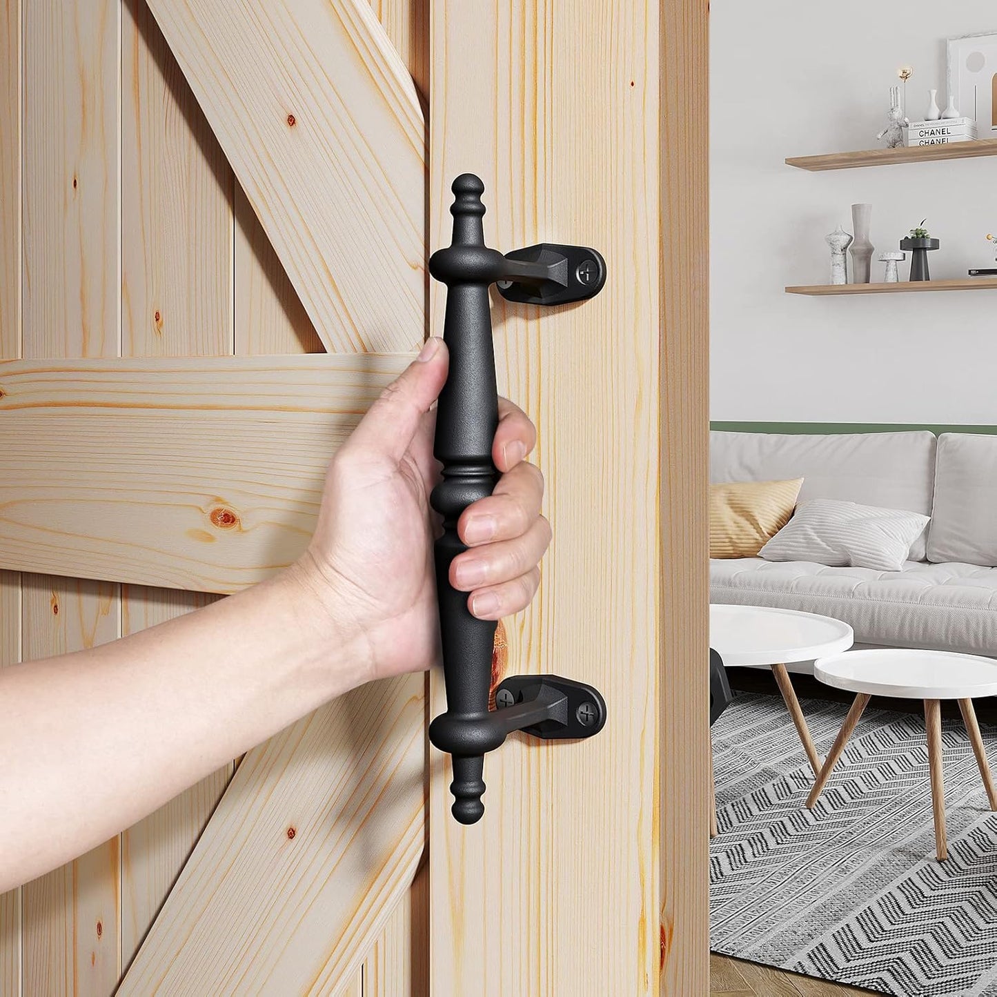 Set of 2 Easy-to-Install 9" Rustic Black Cast Iron Barn Door Pull Handles by EaseLife