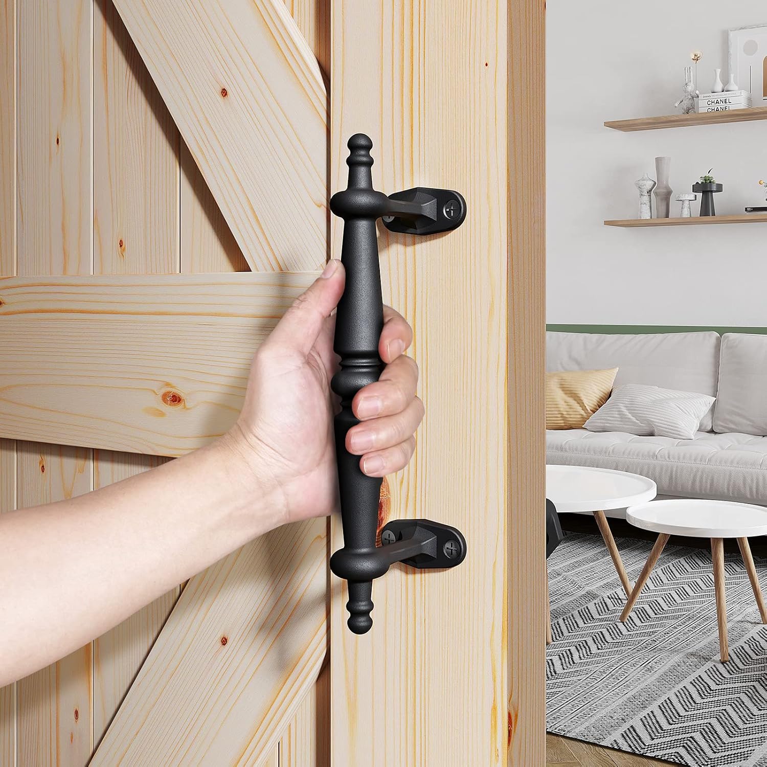 Set of 2 Easy-to-Install 9" Rustic Black Cast Iron Barn Door Pull Handles by EaseLife