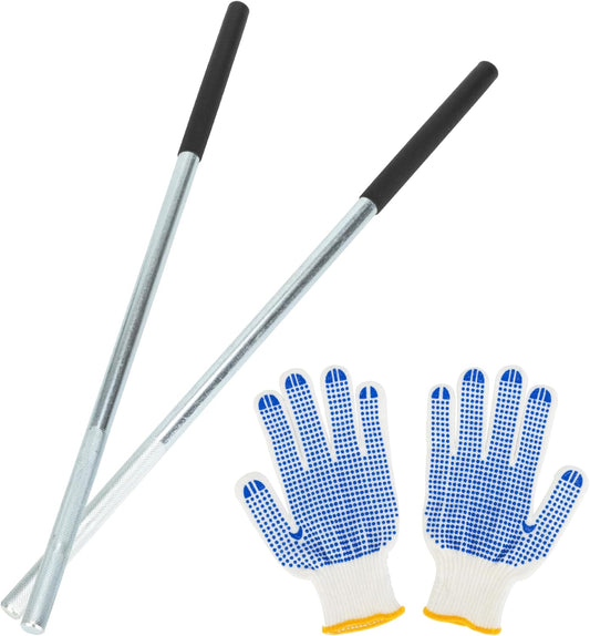 Set of 2 Garage Torsion Spring Winding Rods with Non-Slip Rubber Handle and Gloves - Zinc Steel Bars for Adjusting Door Tension Springs