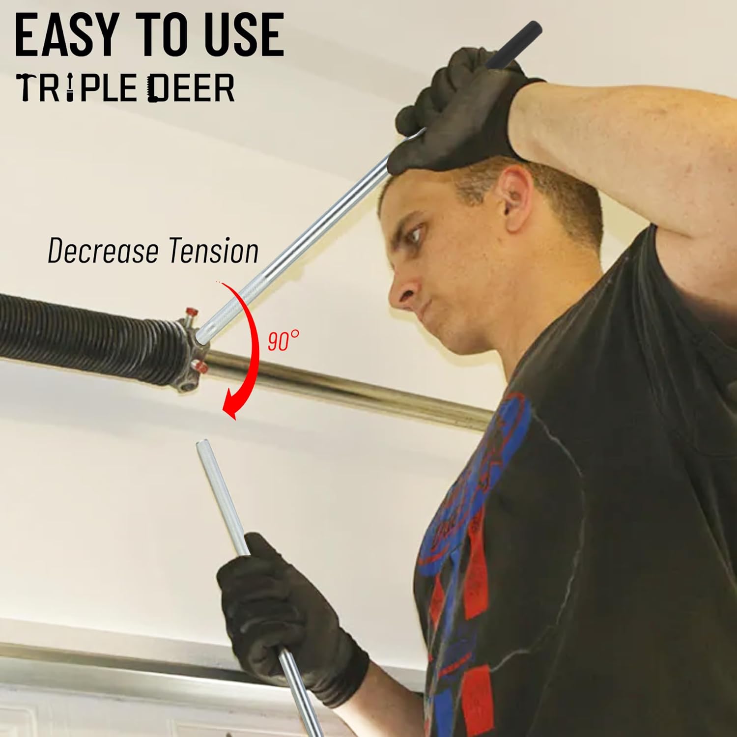 Set of 2 Garage Torsion Spring Winding Rods with Non-Slip Rubber Handle and Gloves - Zinc Steel Bars for Adjusting Door Tension Springs