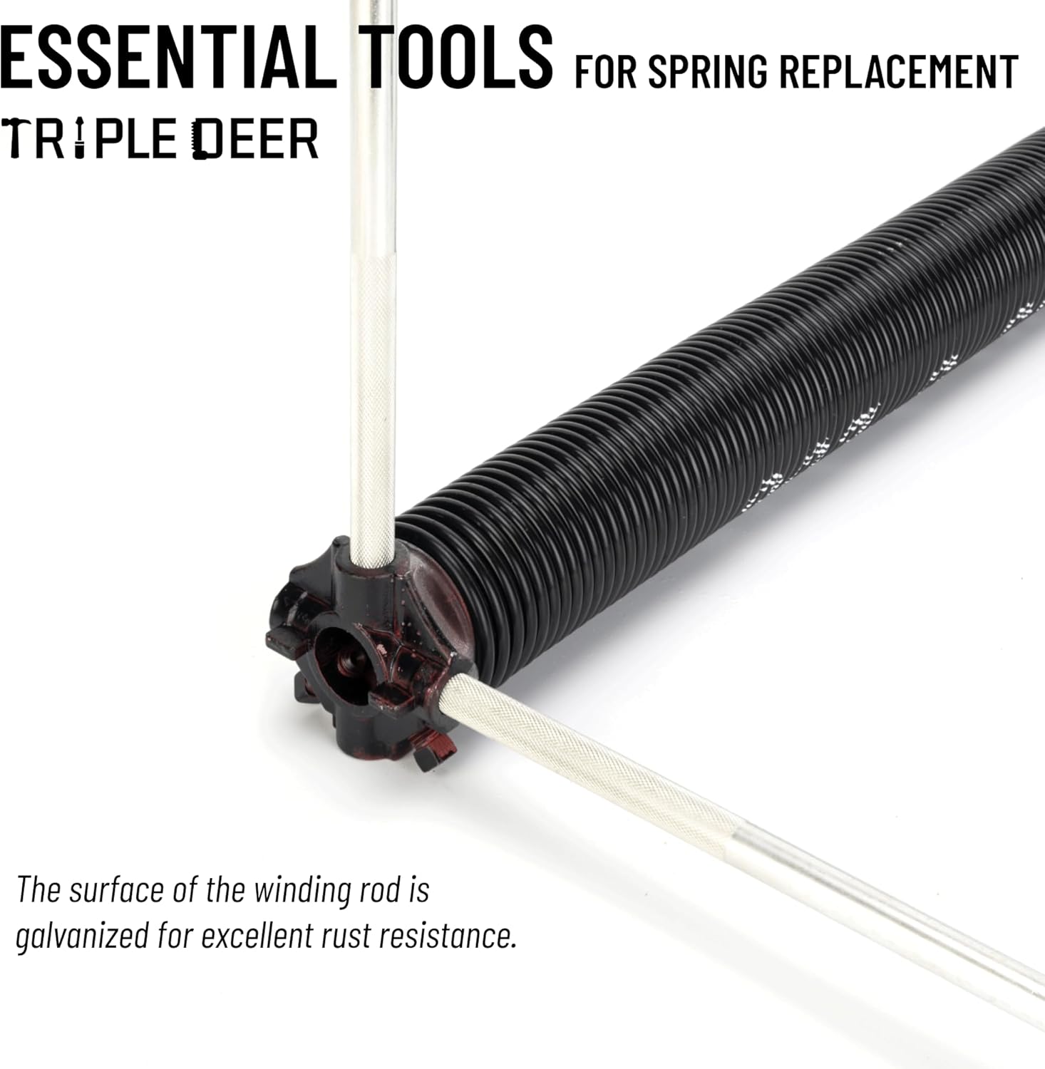 Set of 2 Garage Torsion Spring Winding Rods with Non-Slip Rubber Handle and Gloves - Zinc Steel Bars for Adjusting Door Tension Springs