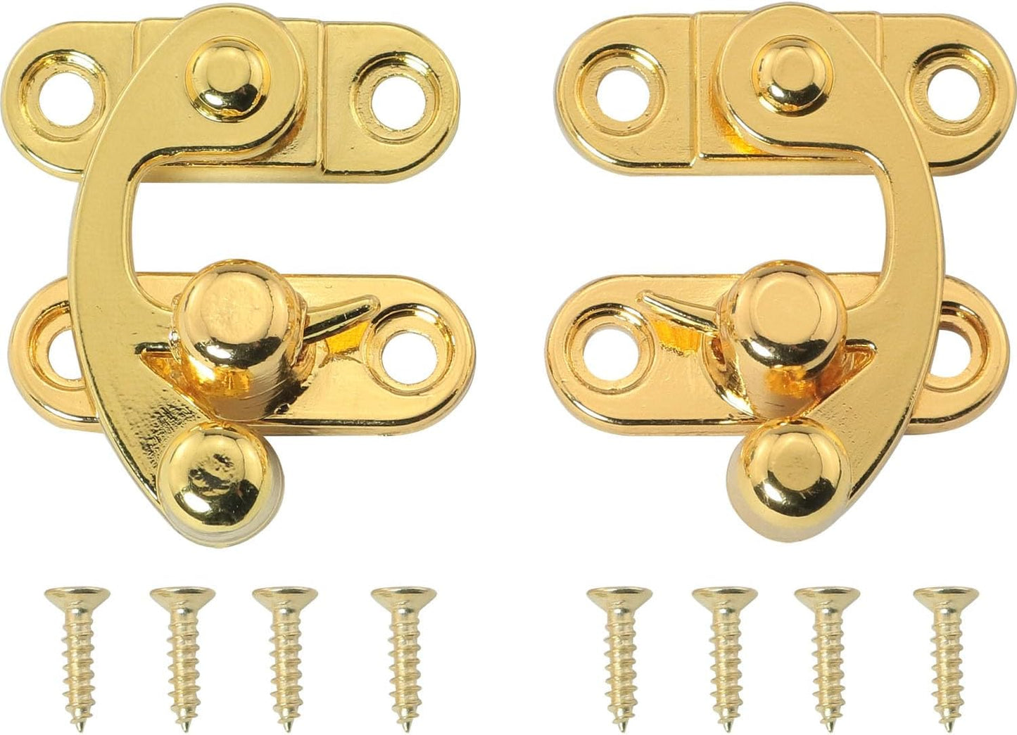 Set of 2 Gold Antique Padlock Hasp Hooks for Jewelry Box, Cabinet, Toolbox, and Suitcase
