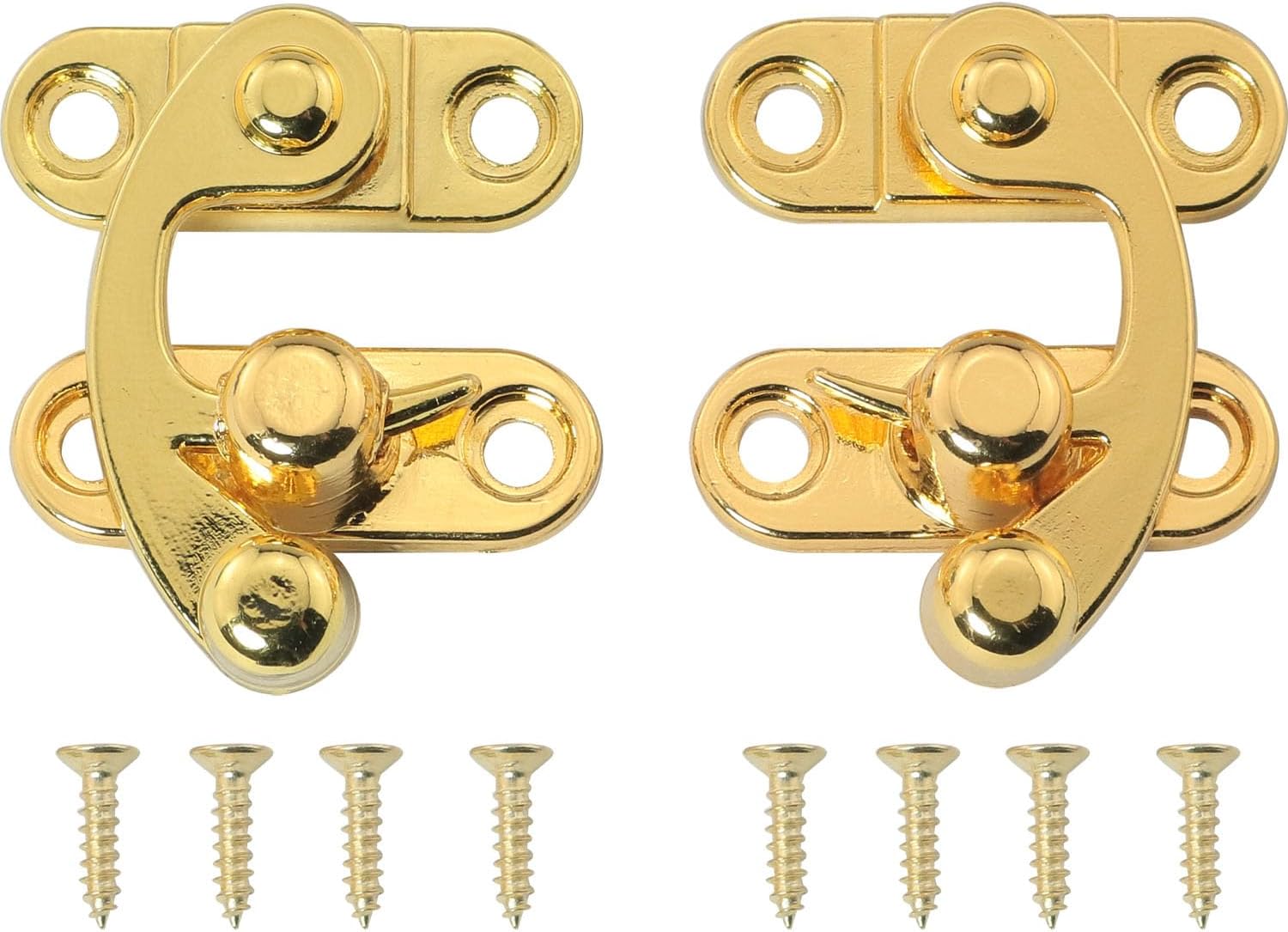 Set of 2 Gold Antique Padlock Hasp Hooks for Jewelry Box, Cabinet, Toolbox, and Suitcase