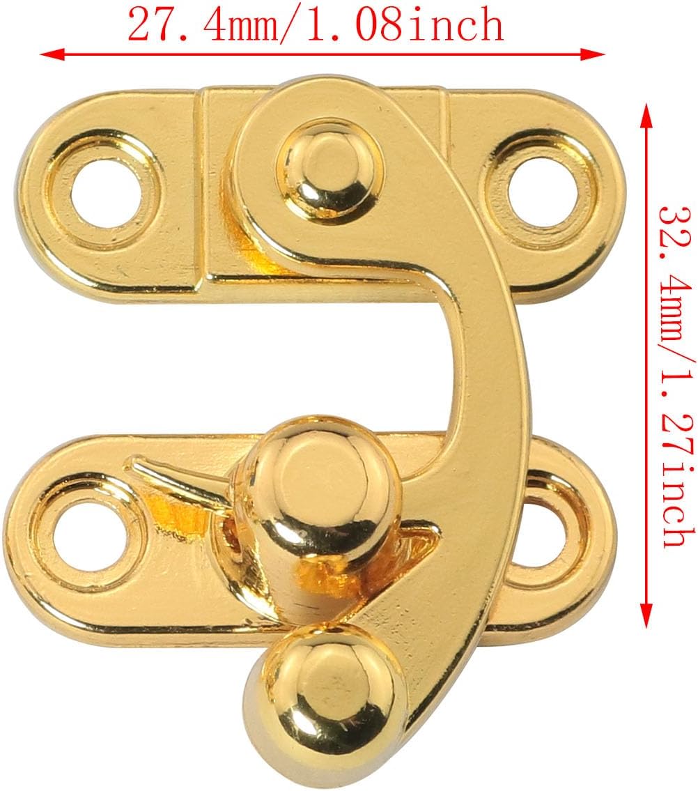 Set of 2 Gold Antique Padlock Hasp Hooks for Jewelry Box, Cabinet, Toolbox, and Suitcase