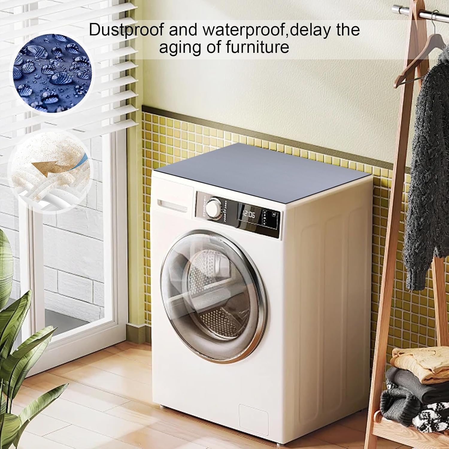 Set of 2 Grey Washer and Dryer Top Covers - 23.6 x 23.6 in Dust-Proof Non-Slip Pads for Washing Machine and Dryer - Diatom Rubber Mat Guards for Home Kitchen Laundry Room