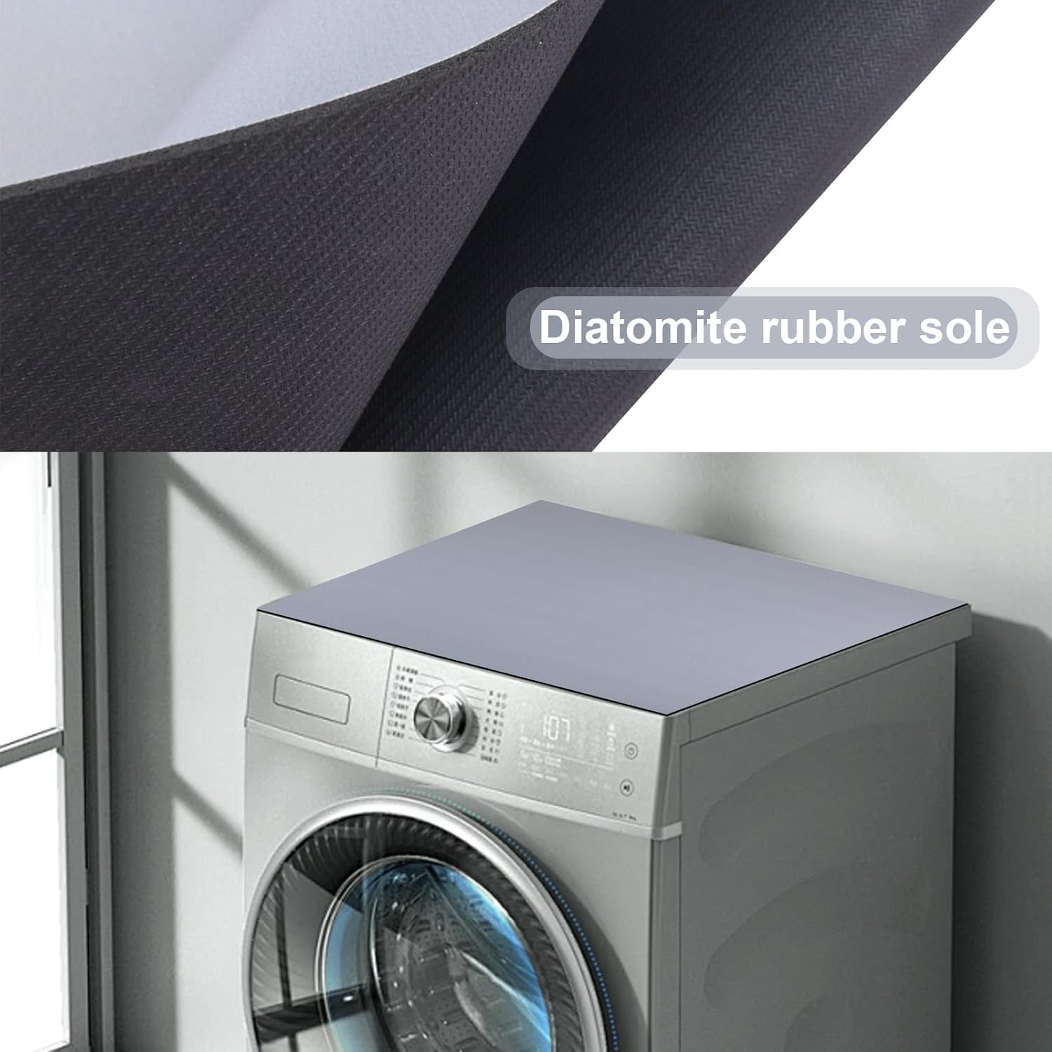 Set of 2 Grey Washer and Dryer Top Covers - 23.6 x 23.6 in Dust-Proof Non-Slip Pads for Washing Machine and Dryer - Diatom Rubber Mat Guards for Home Kitchen Laundry Room