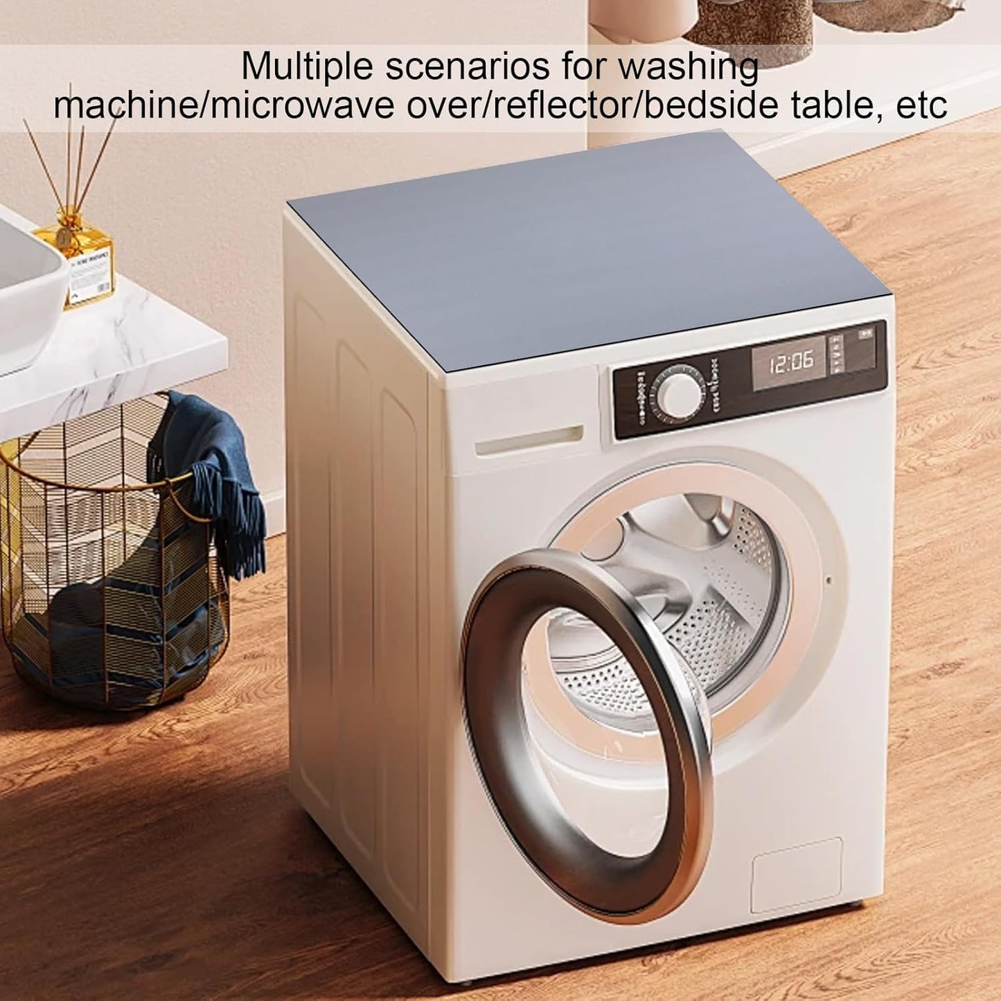 Set of 2 Grey Washer and Dryer Top Covers - 23.6 x 23.6 in Dust-Proof Non-Slip Pads for Washing Machine and Dryer - Diatom Rubber Mat Guards for Home Kitchen Laundry Room