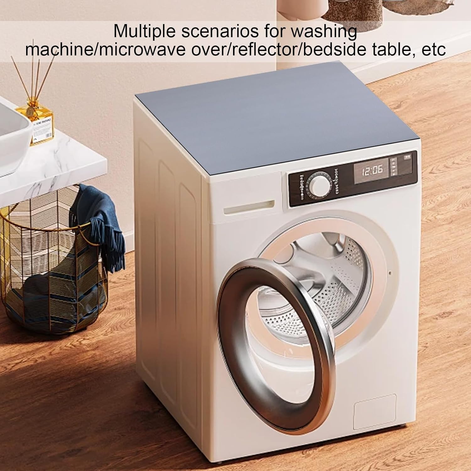 Set of 2 Grey Washer and Dryer Top Covers - 23.6 x 23.6 in Dust-Proof Non-Slip Pads for Washing Machine and Dryer - Diatom Rubber Mat Guards for Home Kitchen Laundry Room