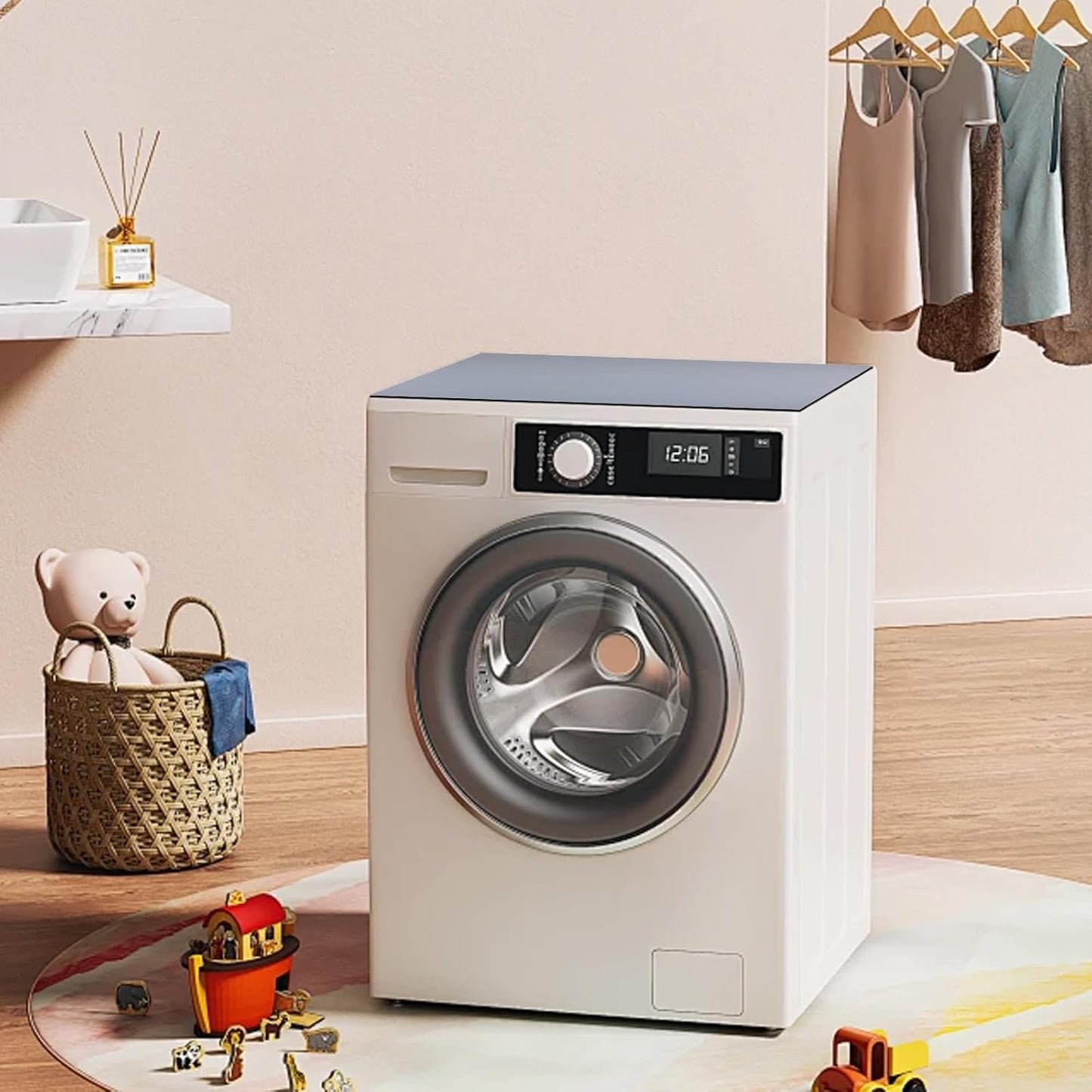 Set of 2 Grey Washer and Dryer Top Covers - 23.6 x 23.6 in Dust-Proof Non-Slip Pads for Washing Machine and Dryer - Diatom Rubber Mat Guards for Home Kitchen Laundry Room