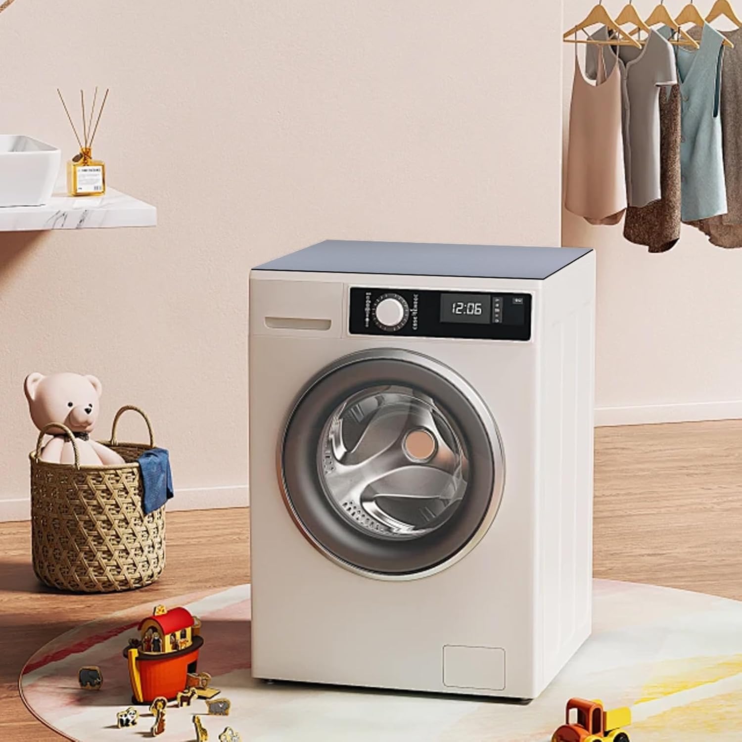 Set of 2 Grey Washer and Dryer Top Covers - 23.6 x 23.6 in Dust-Proof Non-Slip Pads for Washing Machine and Dryer - Diatom Rubber Mat Guards for Home Kitchen Laundry Room