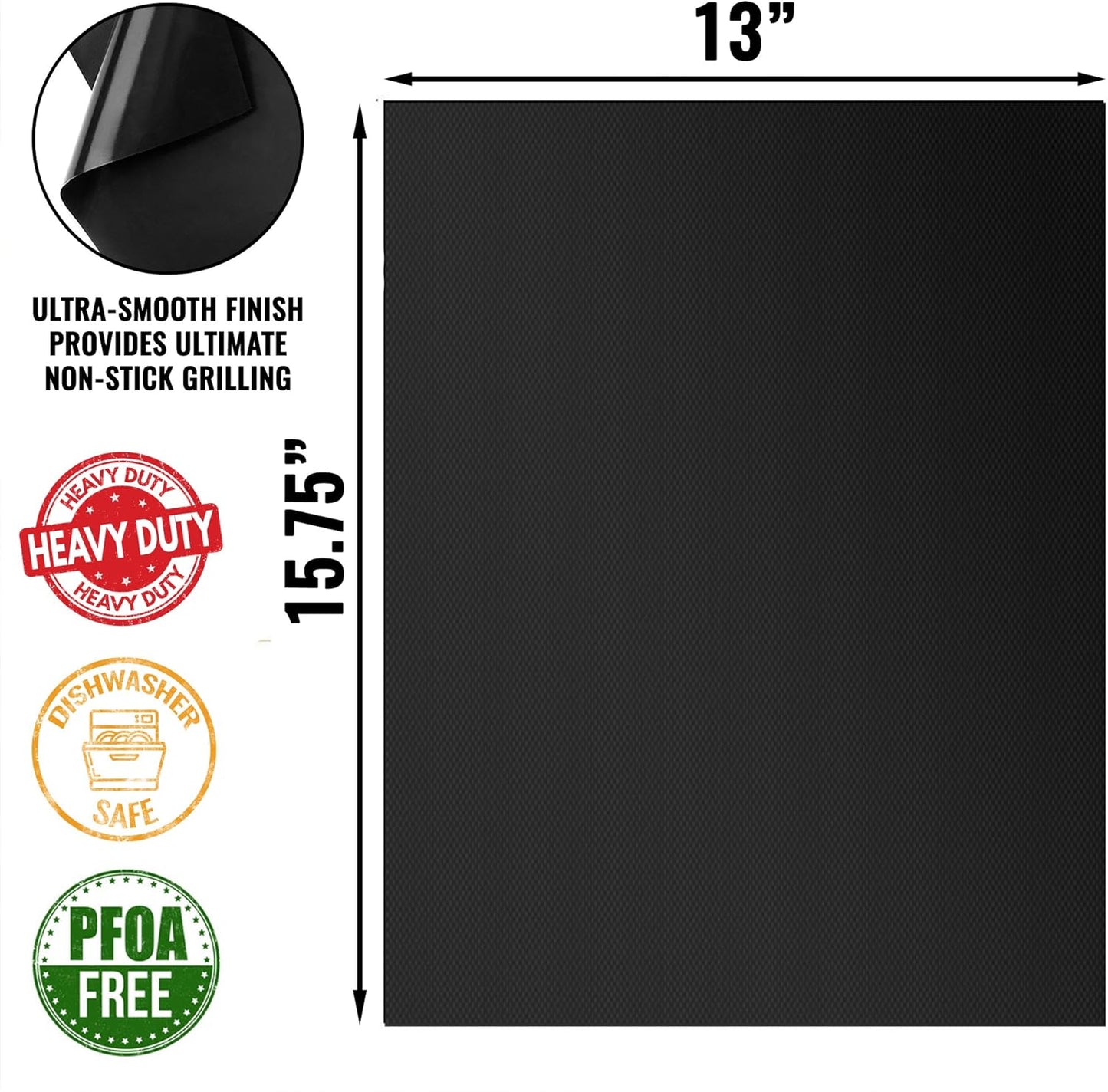 Set of 2 Grillaholics BBQ Grill Mats - Heavy Duty Non Stick Grilling Sheets with 600 Degree Max Temperature - Lifetime Warranty included
