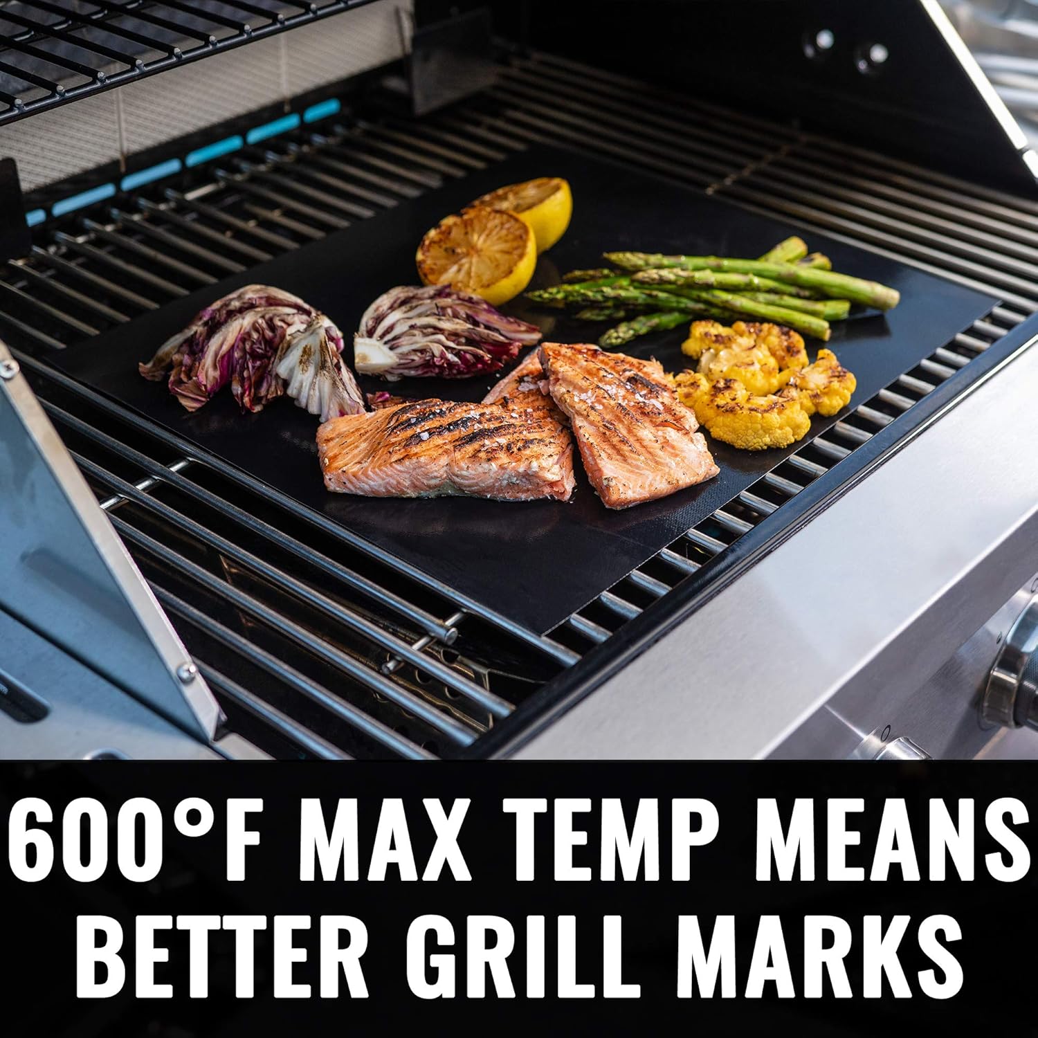 Set of 2 Grillaholics BBQ Grill Mats - Heavy Duty Non Stick Grilling Sheets with 600 Degree Max Temperature - Lifetime Warranty included