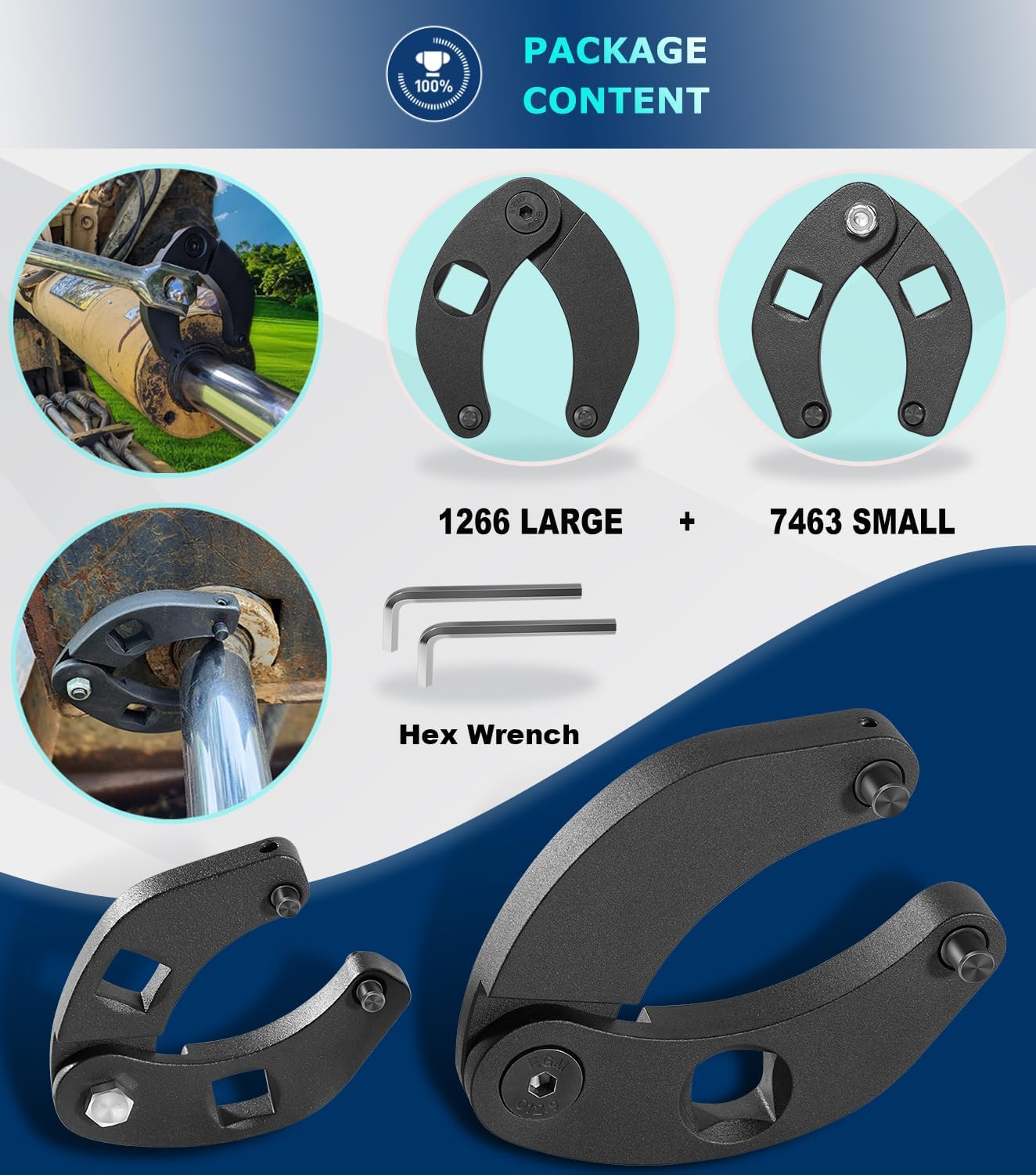 Set of 2 Hydraulic Cylinder Spanner Wrenches for Gland Nuts on Farm and Construction Equipment, Adjustable and Universal Sizes